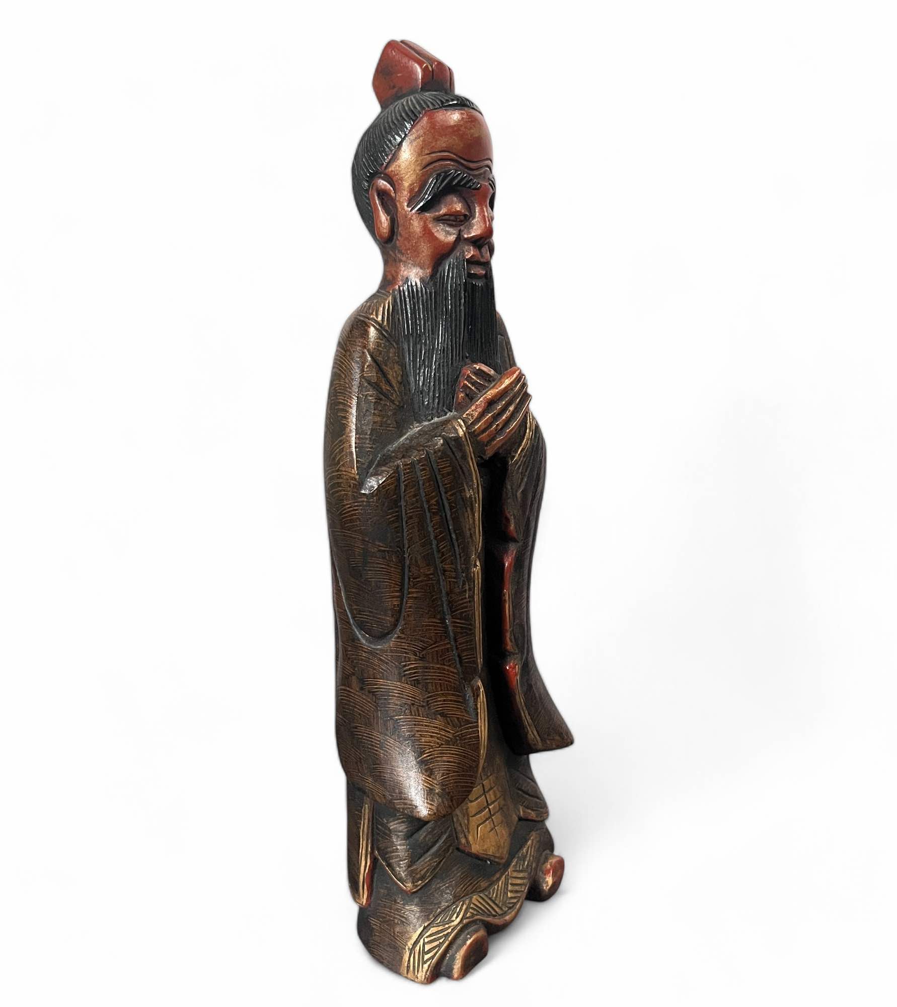 Konfuzius Figur China Holz Skulptur - 46 cm groß