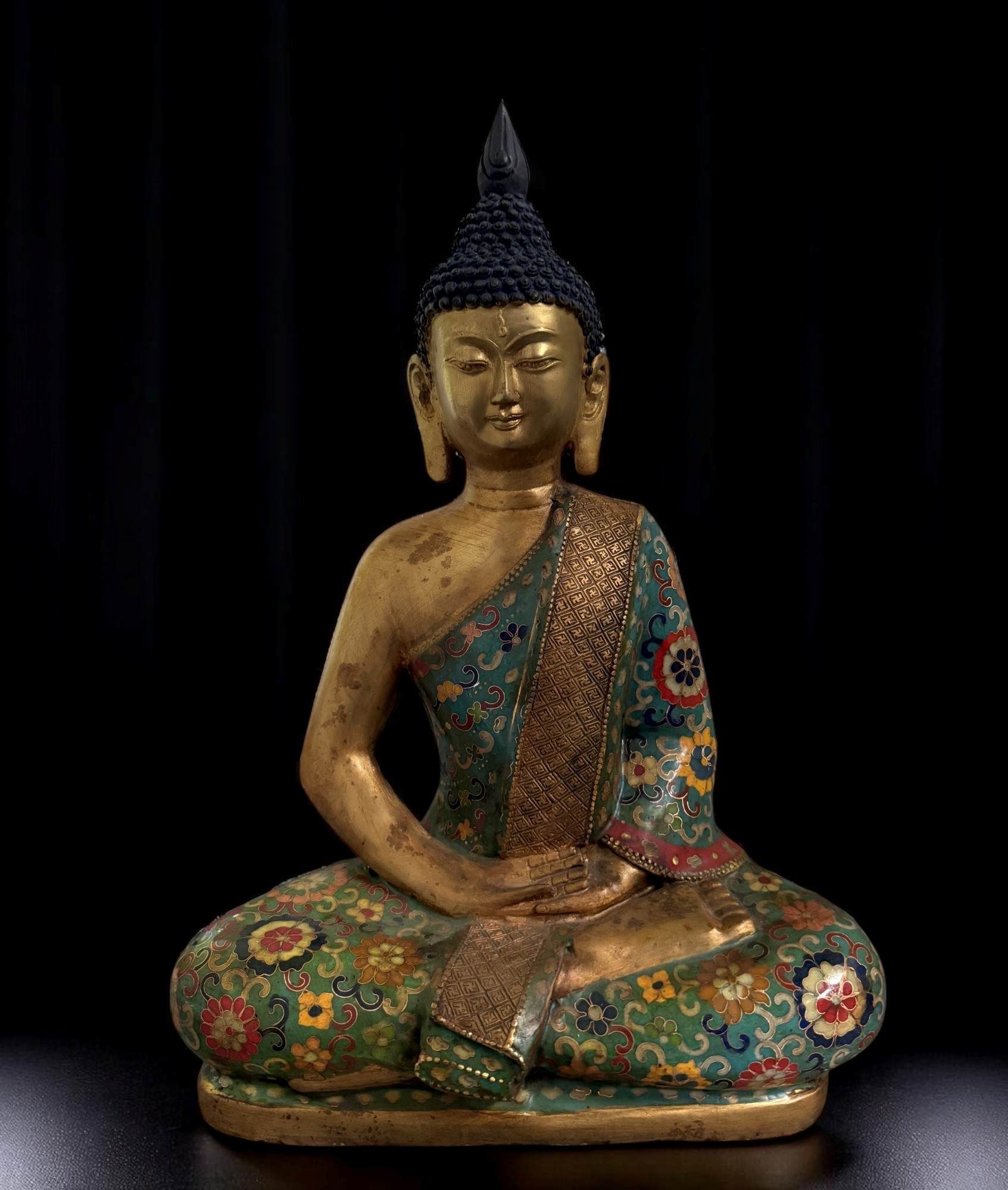 Buddha Figur Bronze China Cloisonne Skulptur 39 cm groß