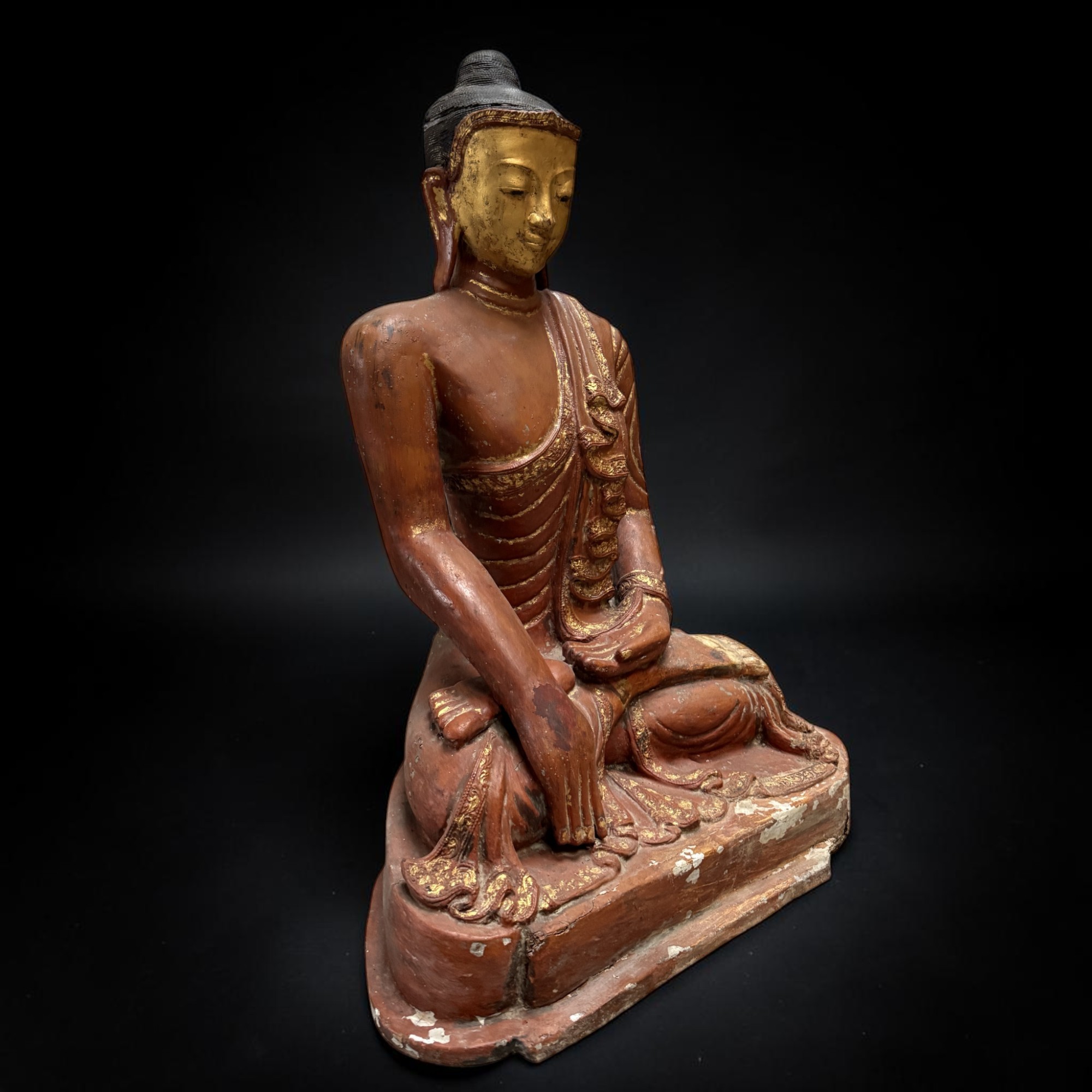 Burma Buddha Statue Lacquerware 98cm – Mon State – Altes Sammlerstück 18./19. Jh