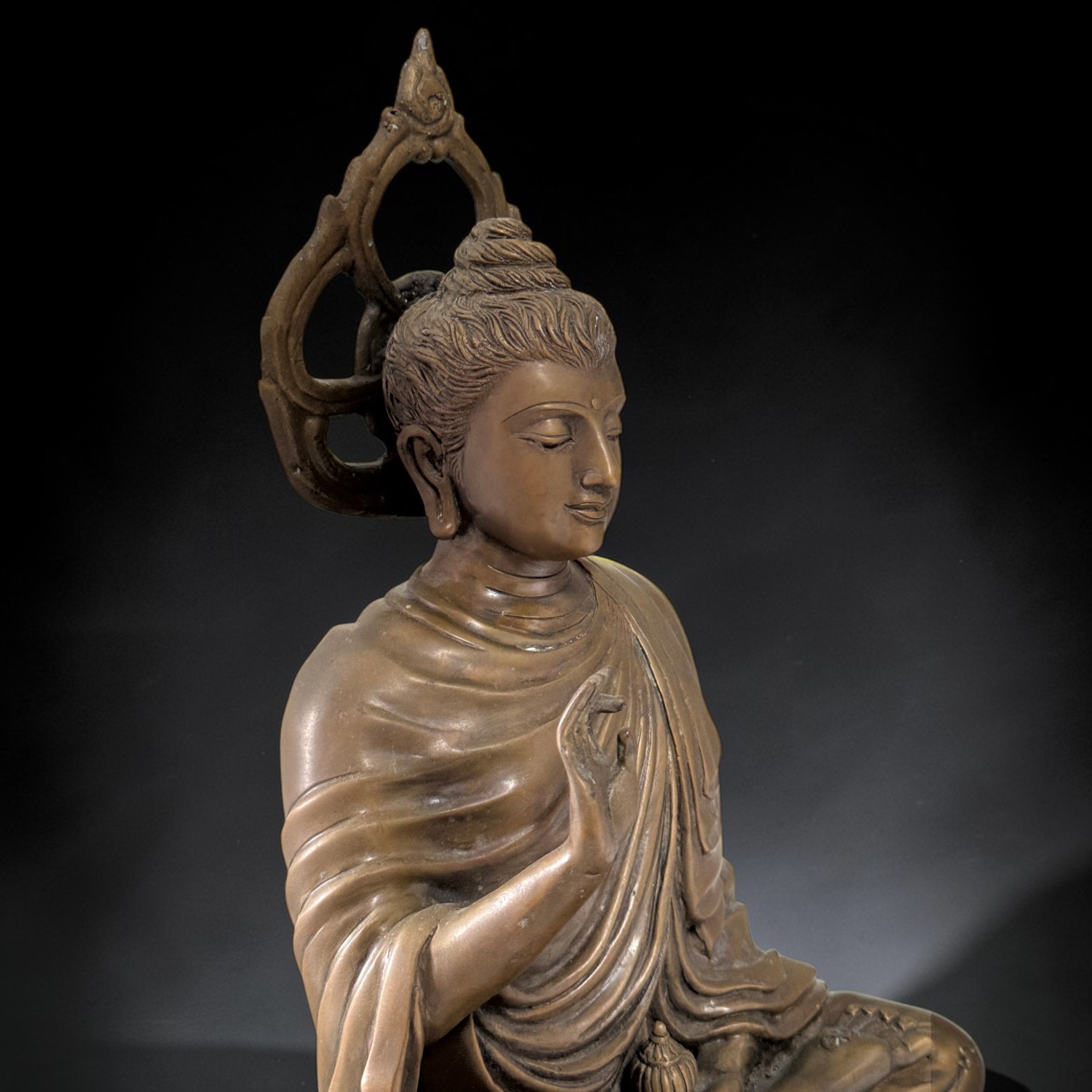 Gandhara Bronze Buddha Skulptur mit Aureole 43 cm
