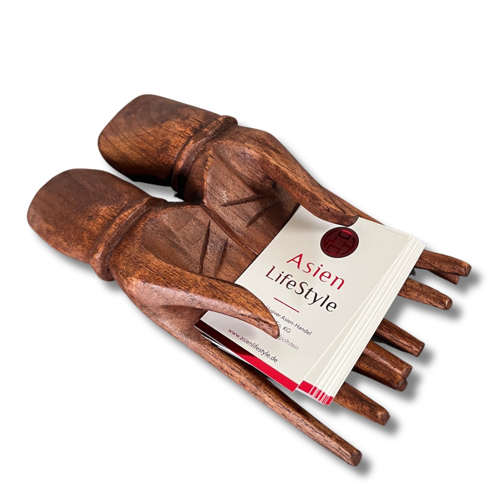 Buddha Hand Holz Skulptur Visitenkartenhalter