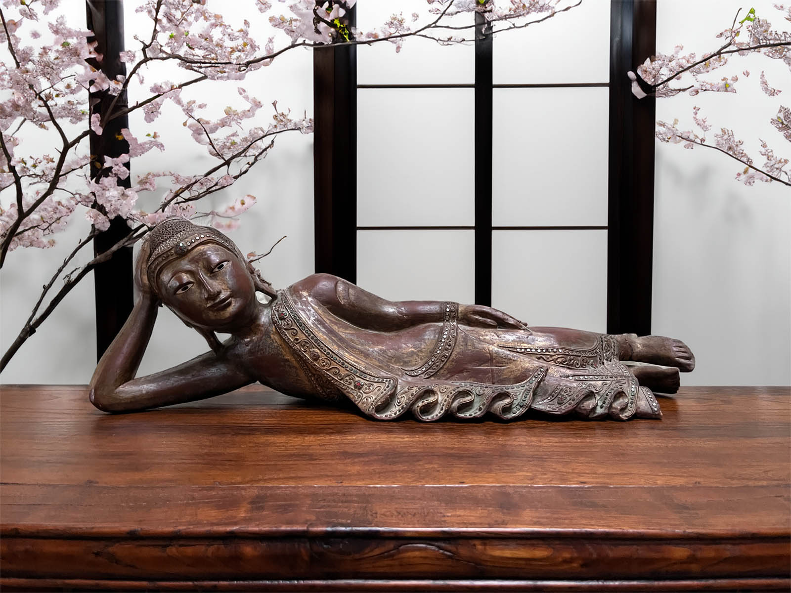 Liegender Holz Buddha aus Burma - 70cm Liegender Holz Buddha aus Burma - 70cm