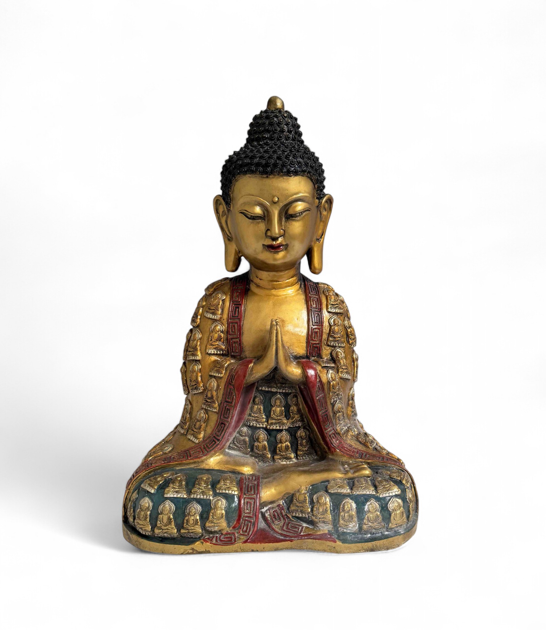 Bronze Buddha Figur – Tibet/China Grenzregion – 41 cm – Anjali Mudra – Verziertes Gewand