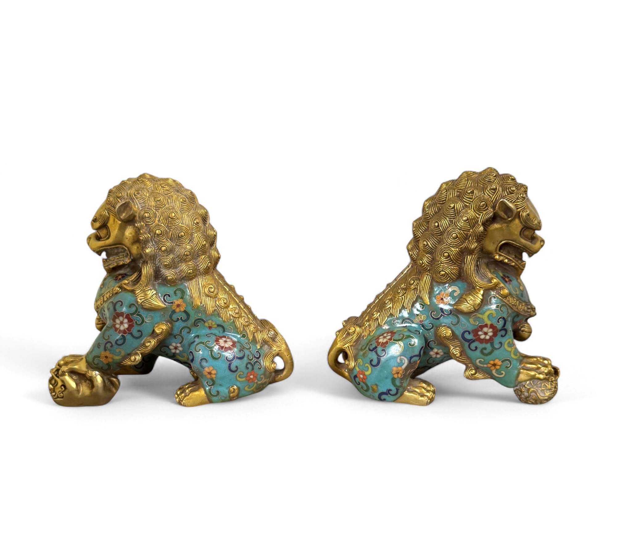 Chinesische Wächterlöwen Bronze Skulpturen Cloisonne Figuren