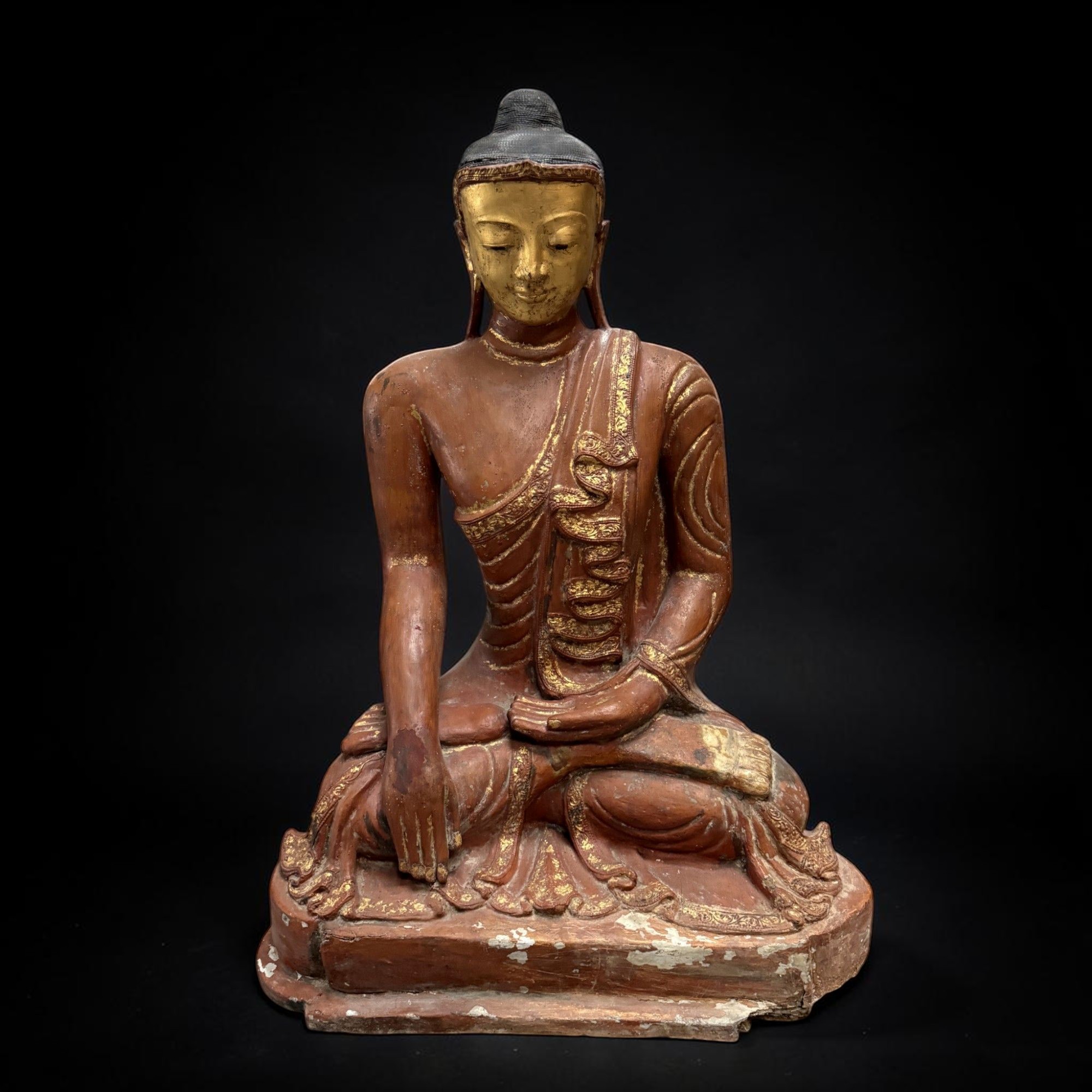 Burma Buddha Statue Lacquerware 98cm – Mon State – Altes Sammlerstück 18./19. Jh