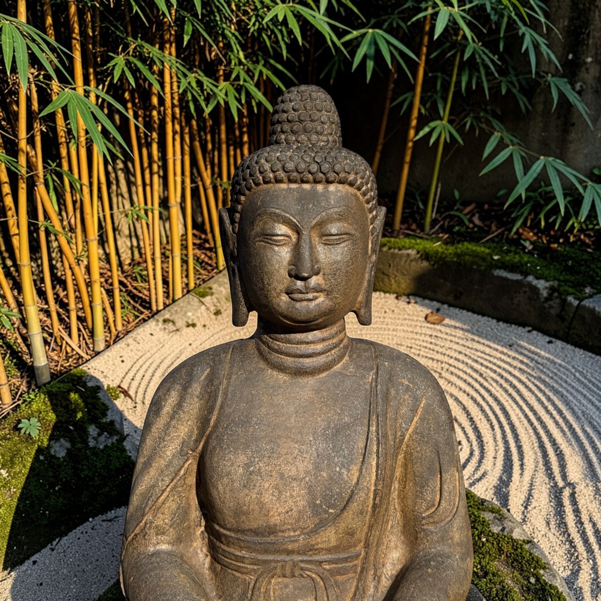 Garten Buddha Statue Naturstein Figur Meditations Geste
