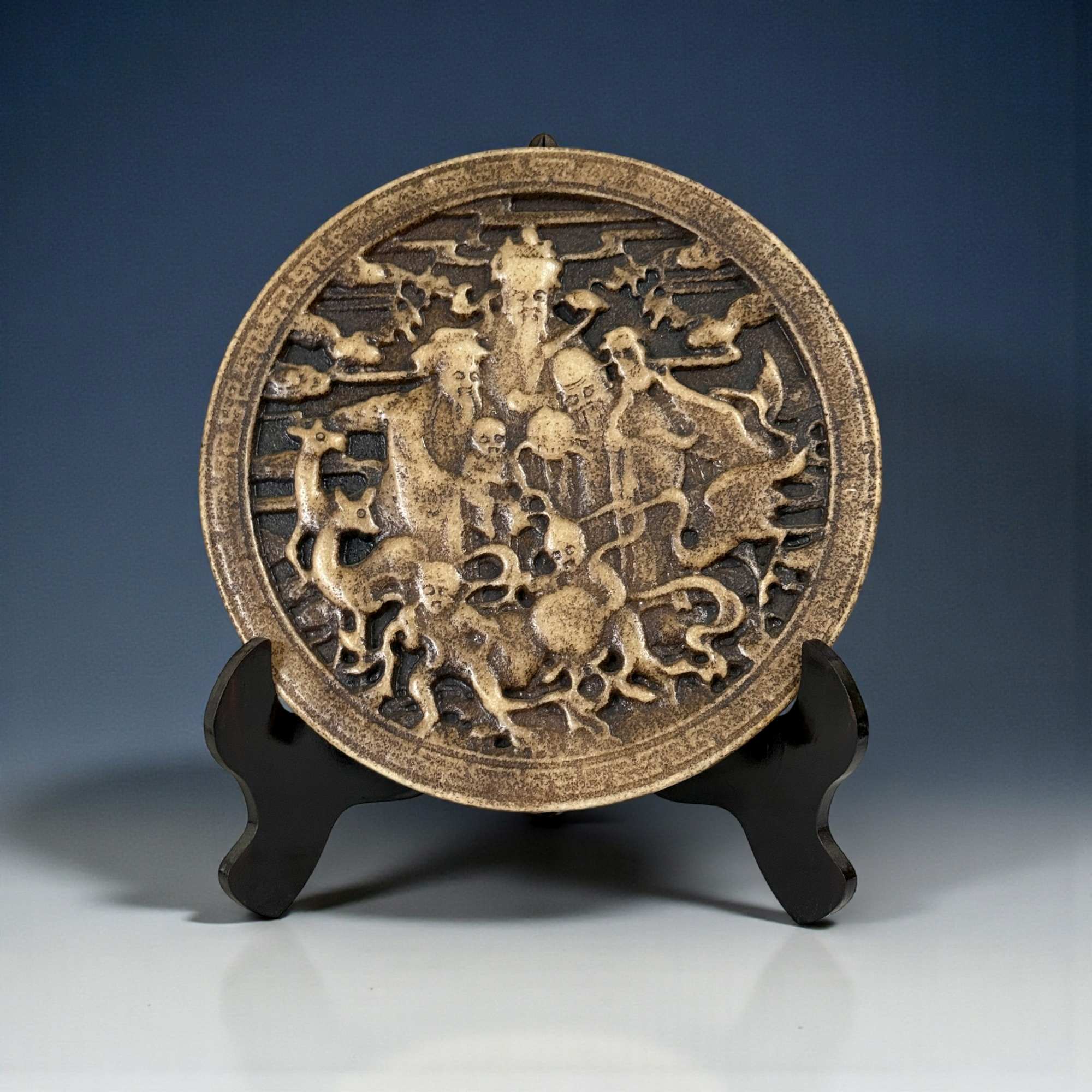 Bi Scheibe aus Jade/Marmor - Lu, Fu & Shou