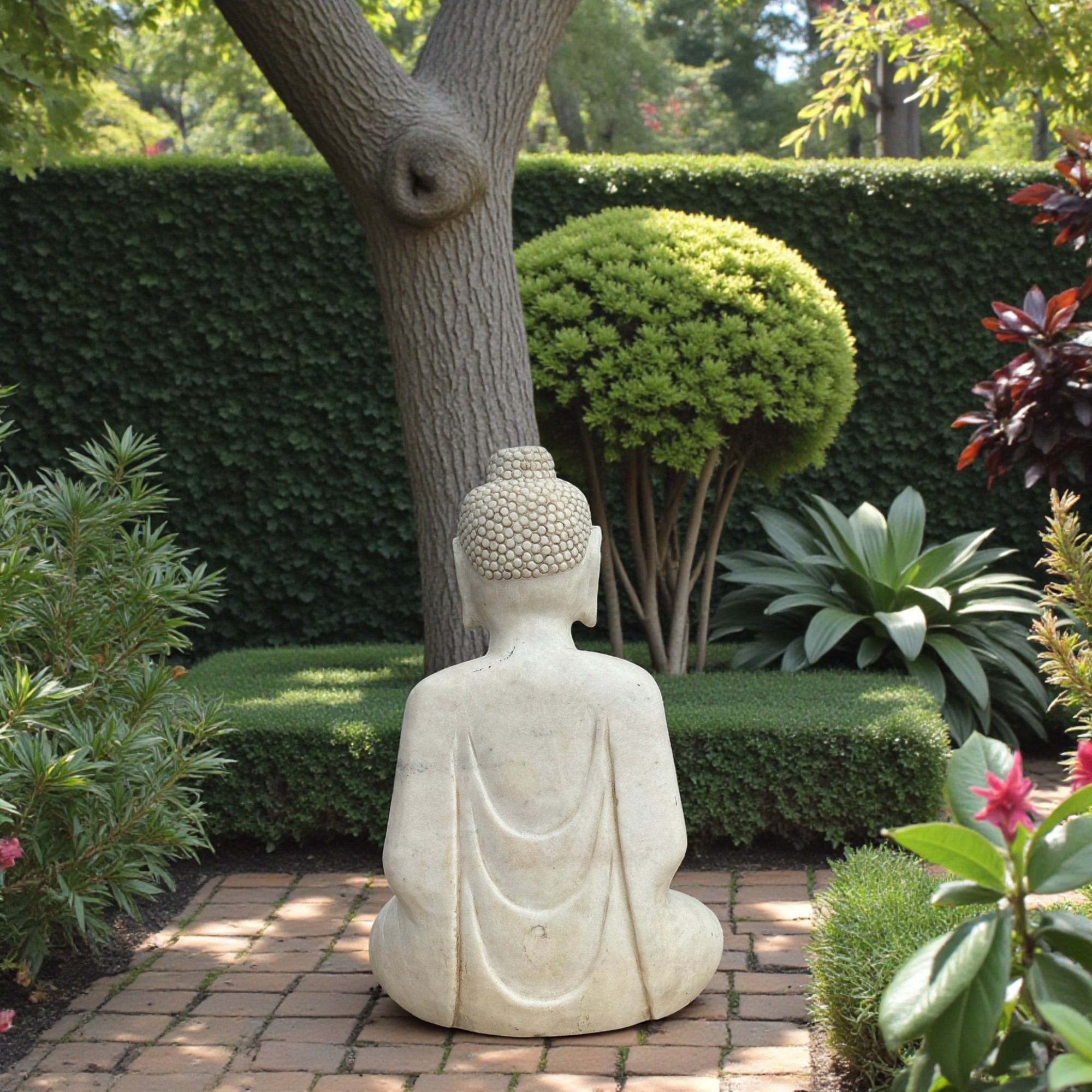 Marmor-Buddha sitzend 45cm – Amitabha Meditationsgeste – Naturstein-Unikat