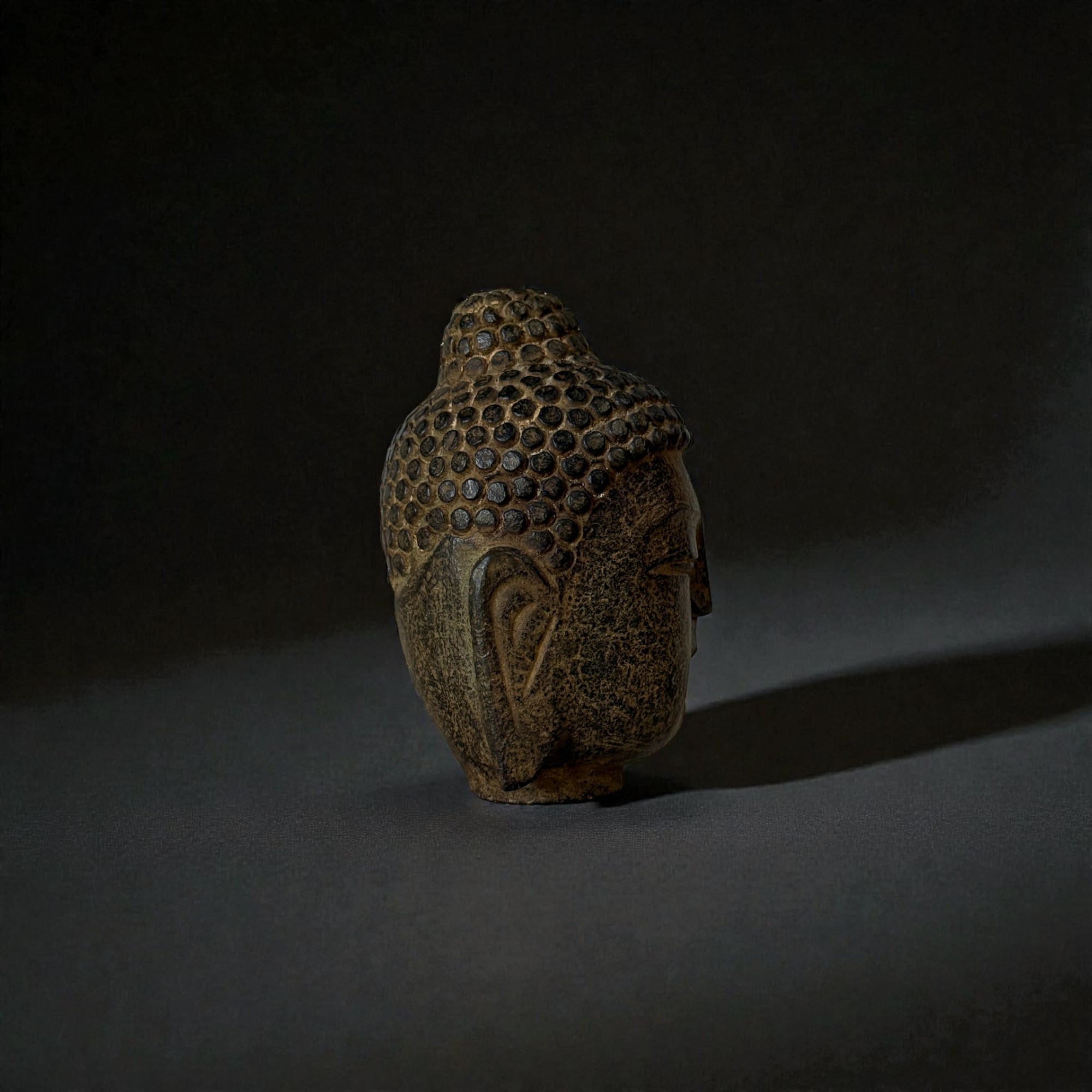Naturstein Buddha Kopf aus China – Unikat aus den 90er Jahren, handgefertigt