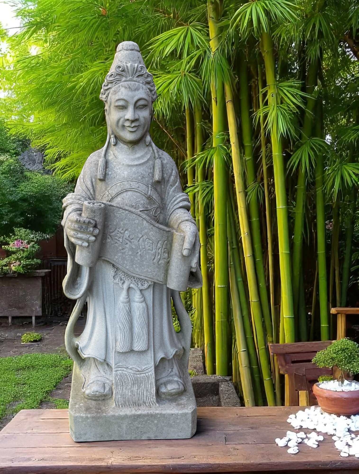 Naturstein Gelehrtenstatue aus China – 101 cm – Symbol für Bildung & Weisheit – 50 Jahre alt