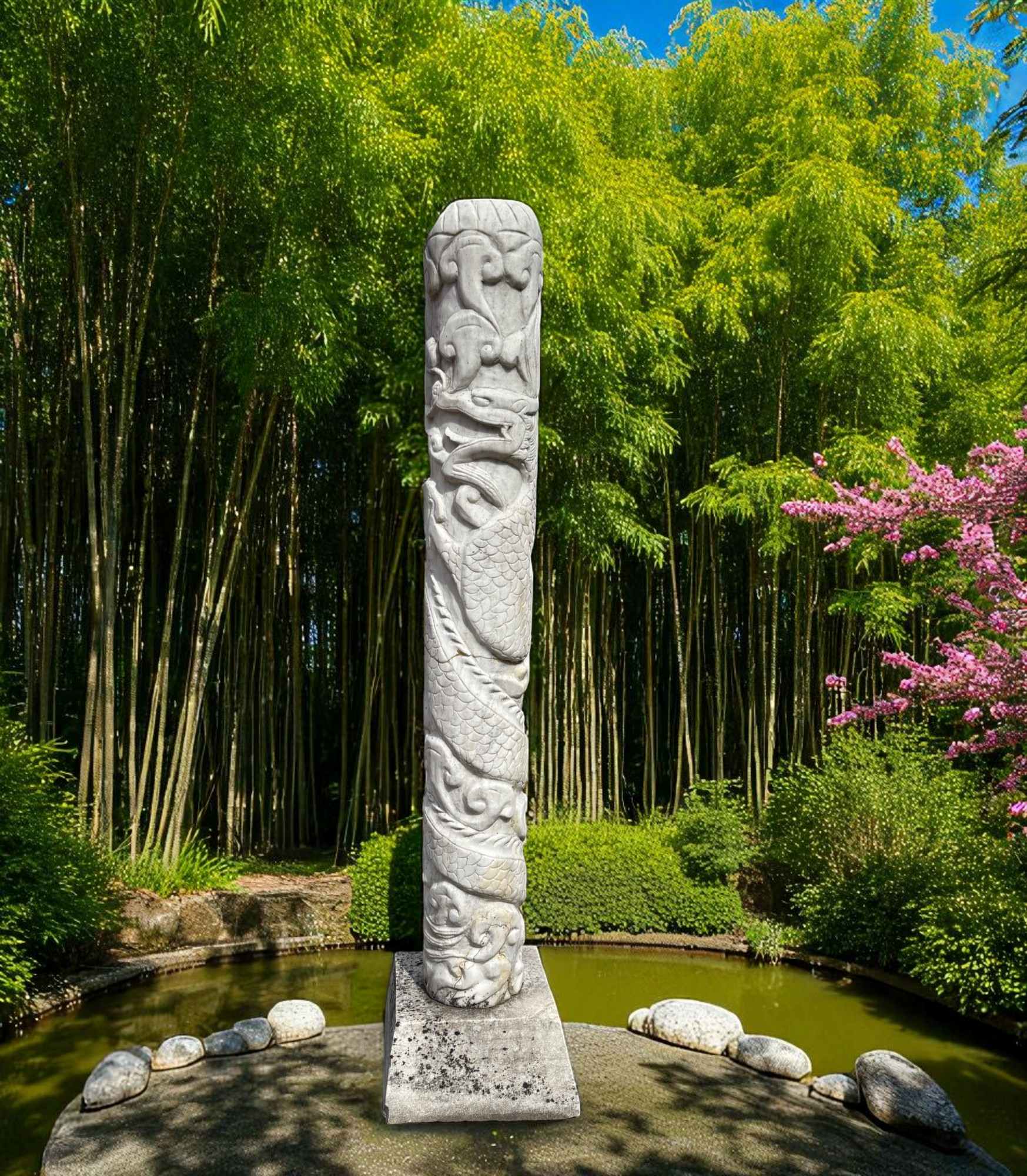 Garten Stele Drachen Skulptur Marmorstein, restauriert