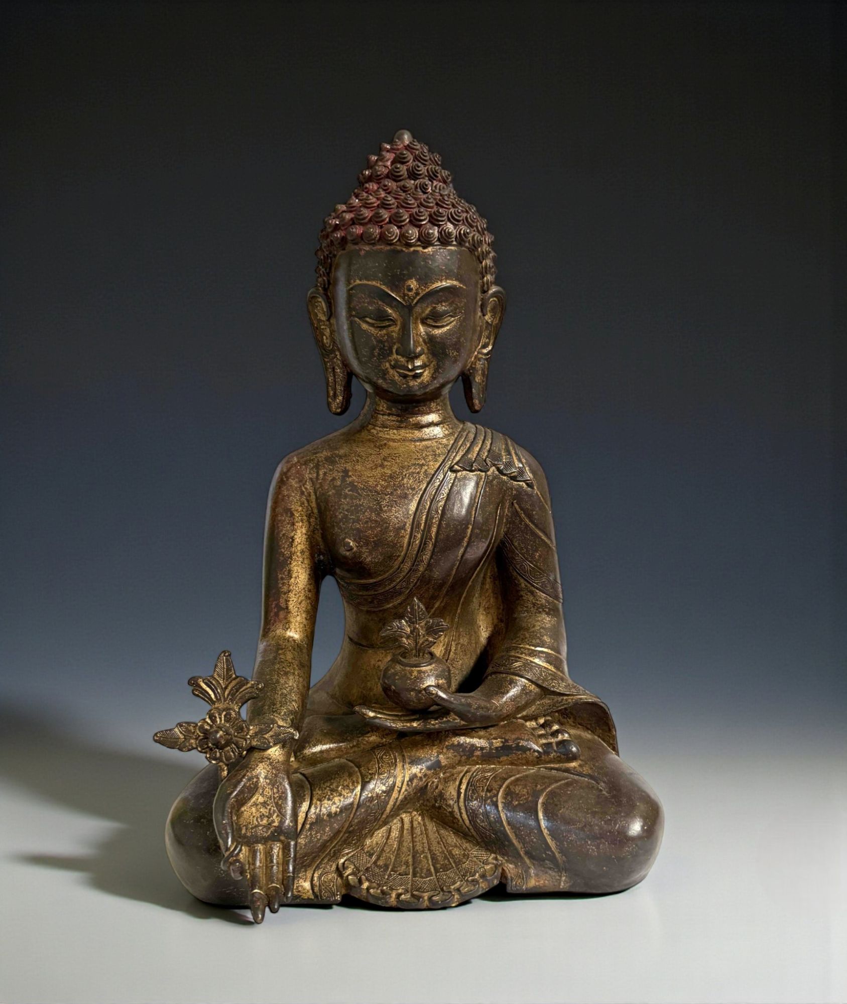 Medizin Buddha Figur Bronze Tibet China - 43 cm groß