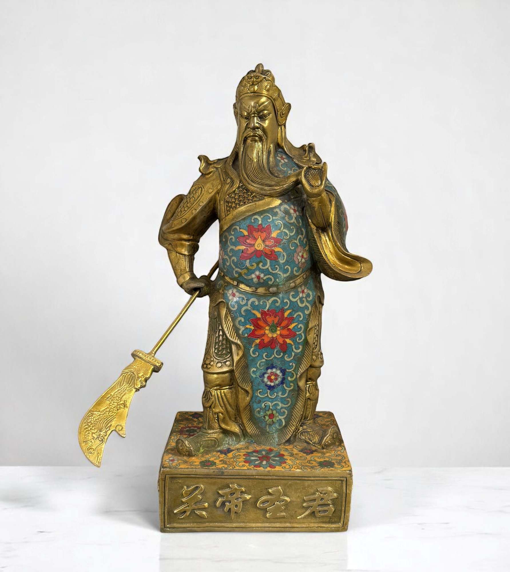 General Guan Yu China Bronze Krieger Figur Cloisonne Skulptur