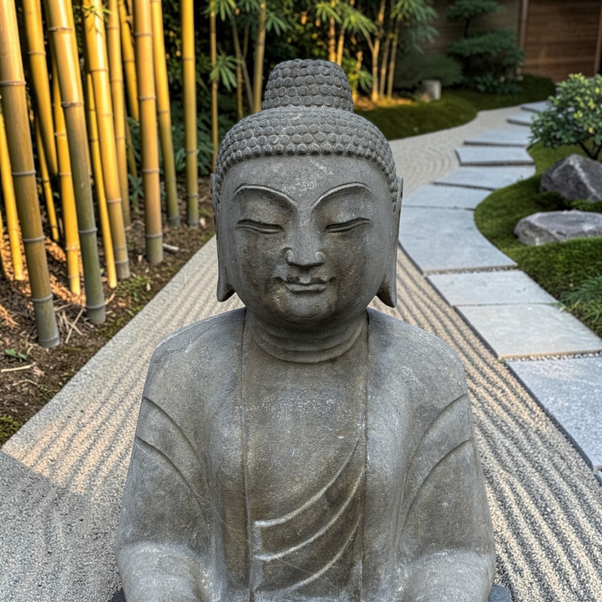 Garten Buddha Statue Naturstein Figur Meditations Geste