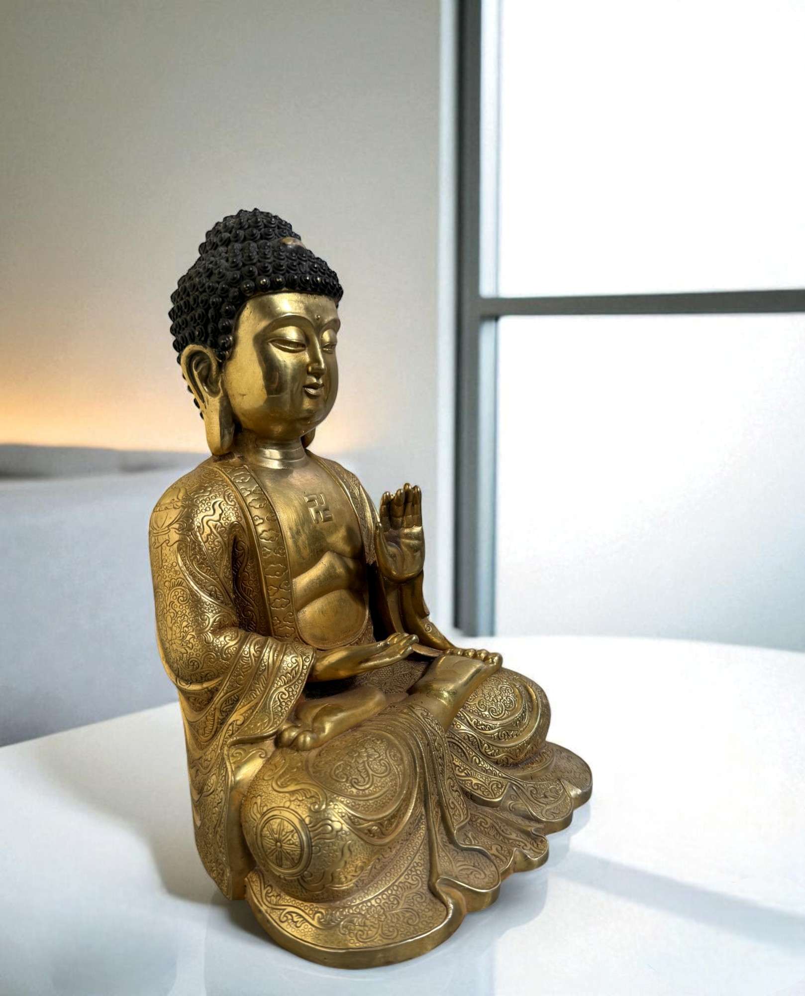 Bronze Buddha Figur – Segnungsgeste – 27,5 cm – Sichuan, China