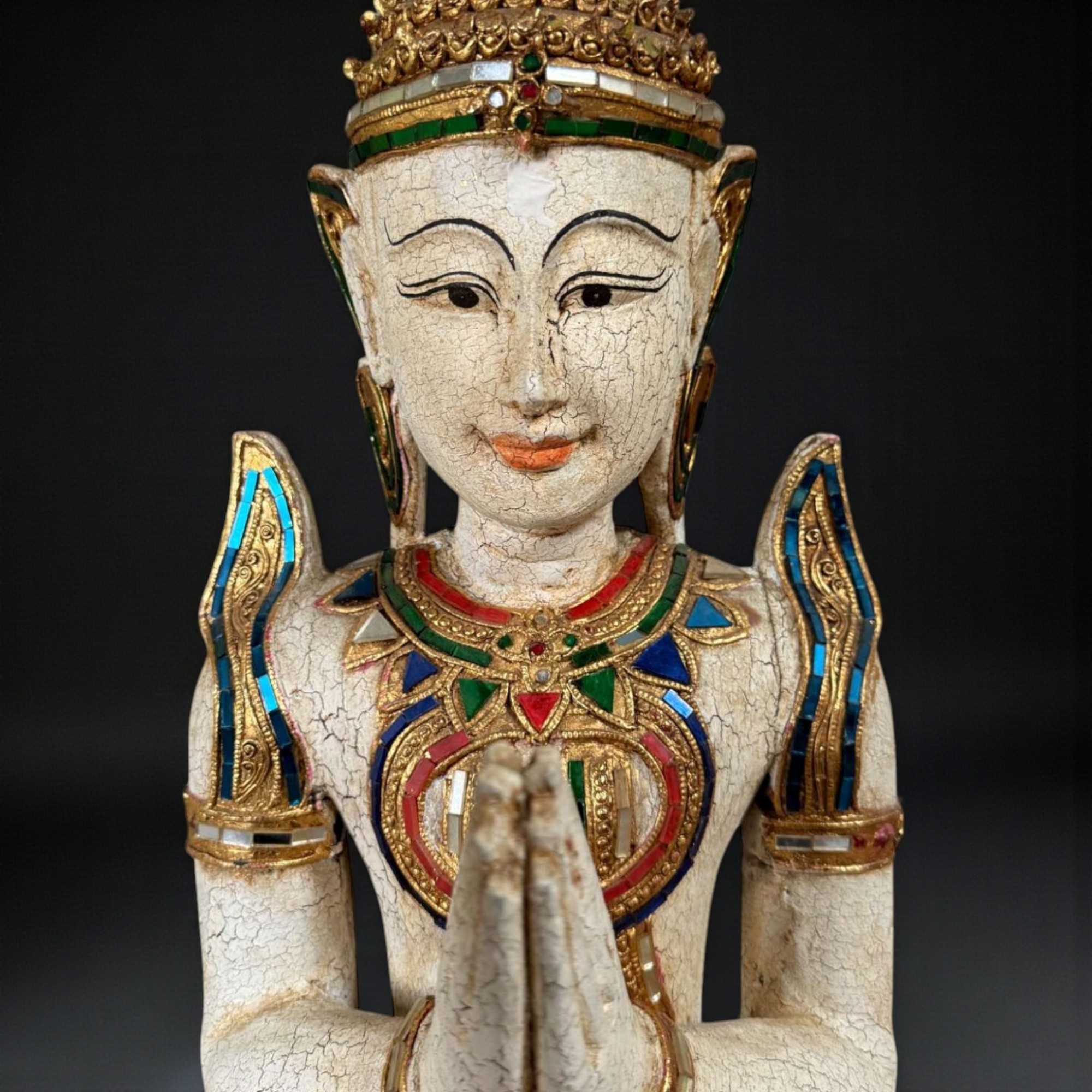 Thailändischer Tempelwächter mit Blattgold - 77 cm