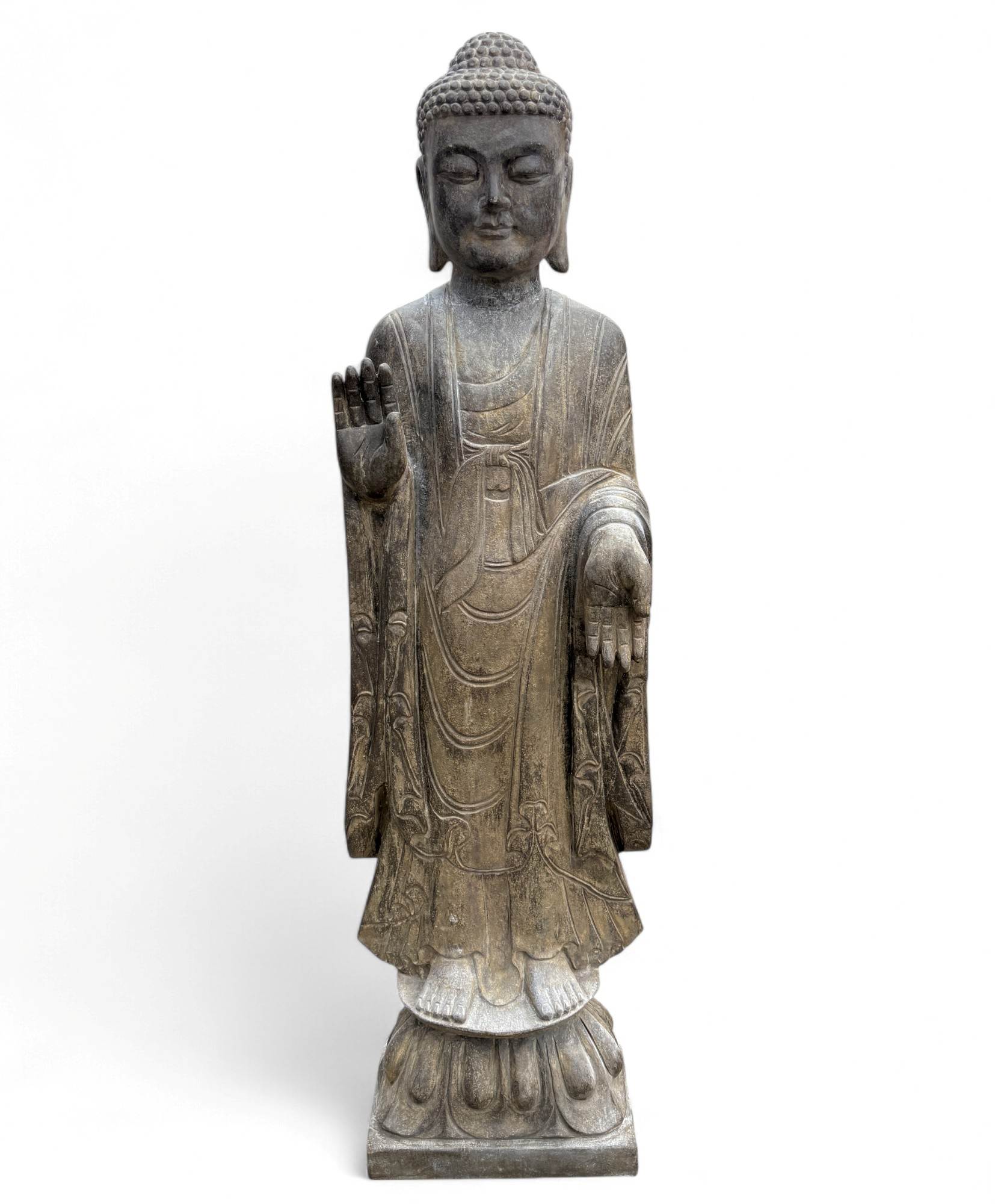 Garten Buddha Statue stehende Skulptur Schutz Geste 120 cm groß
