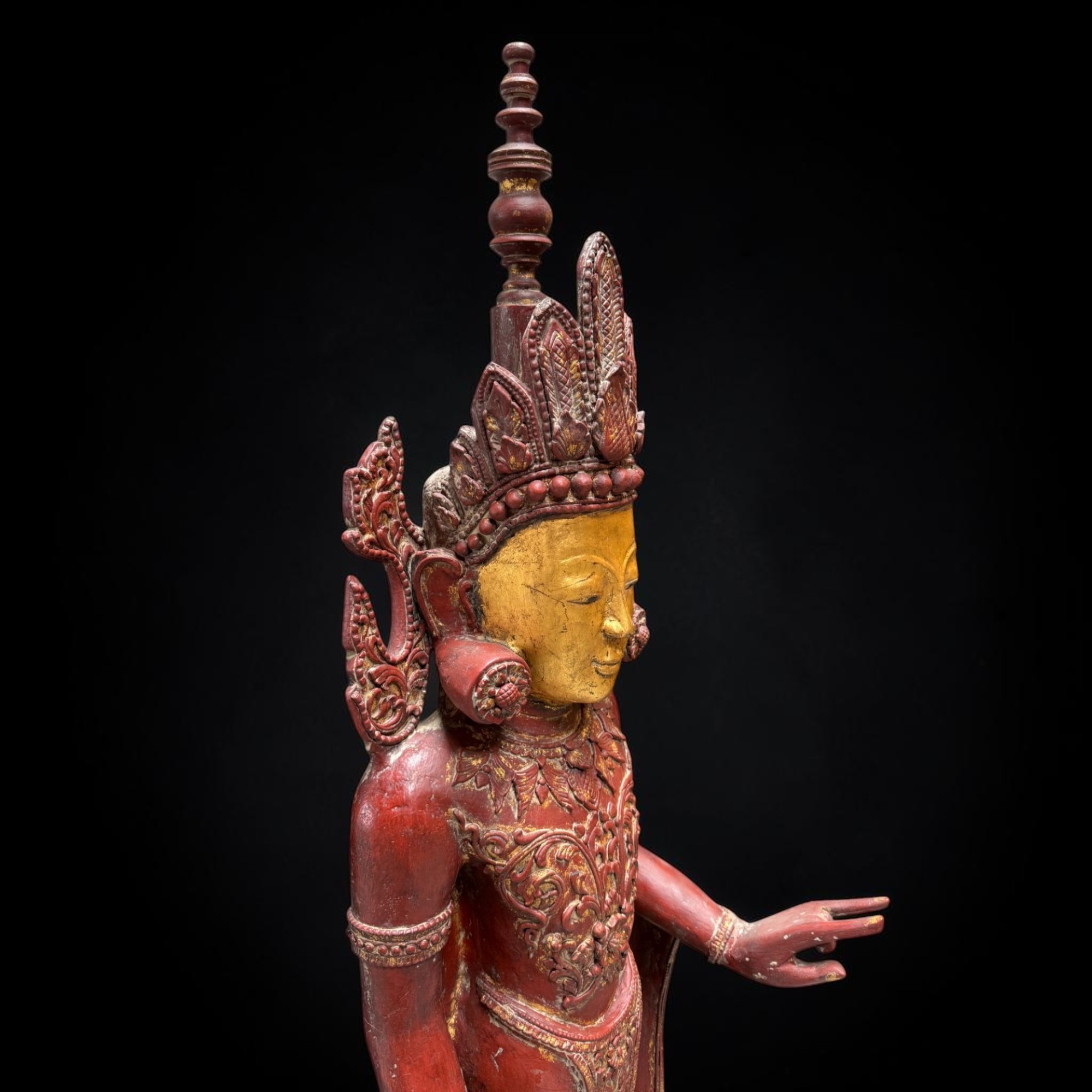 Jambupati Buddha Statue Birma Teak Holz Skulptur Karana Mudra