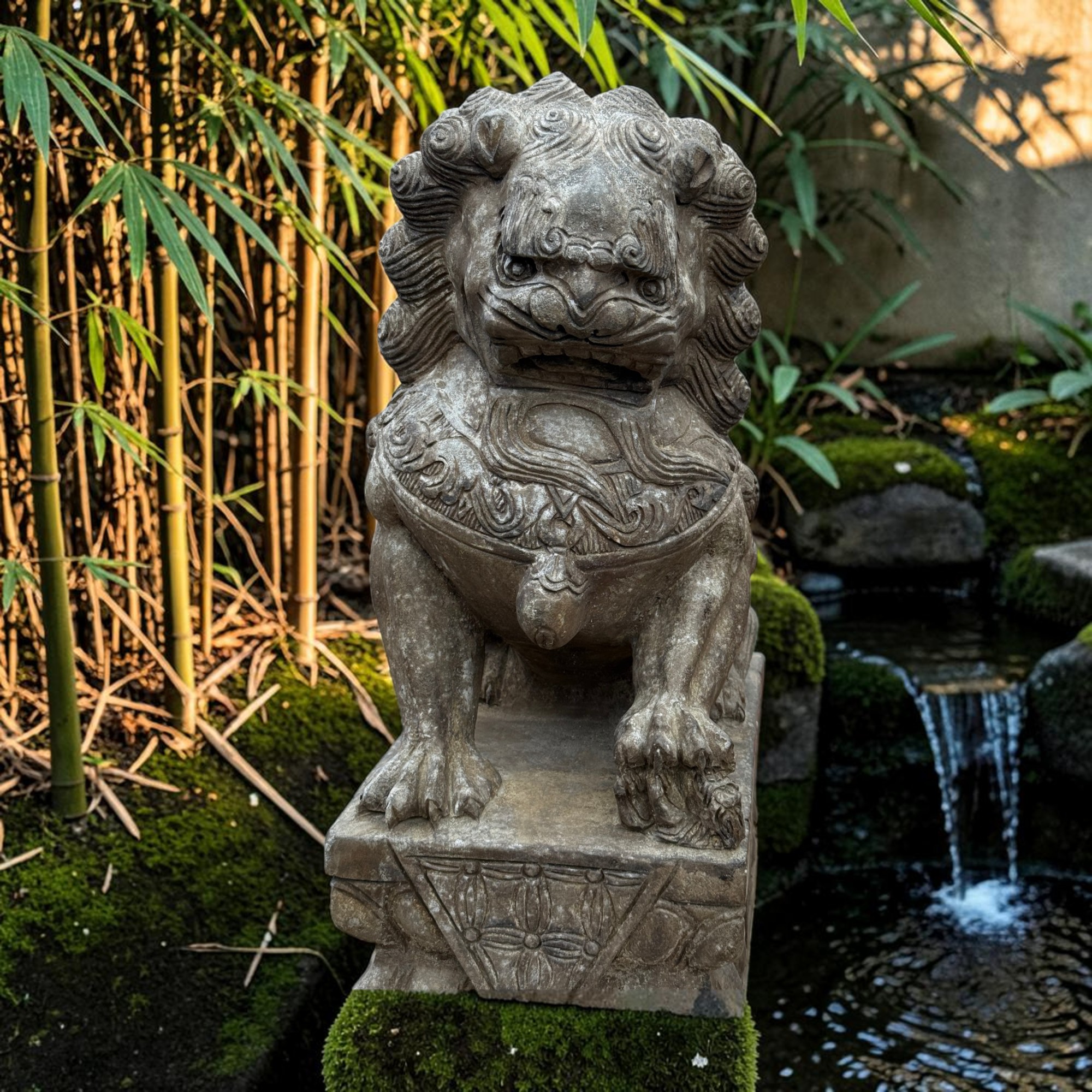 Wächterlöwen Paar aus Naturstein | Fu Dogs Tempellöwen 60cm | Tibet-China 70kg