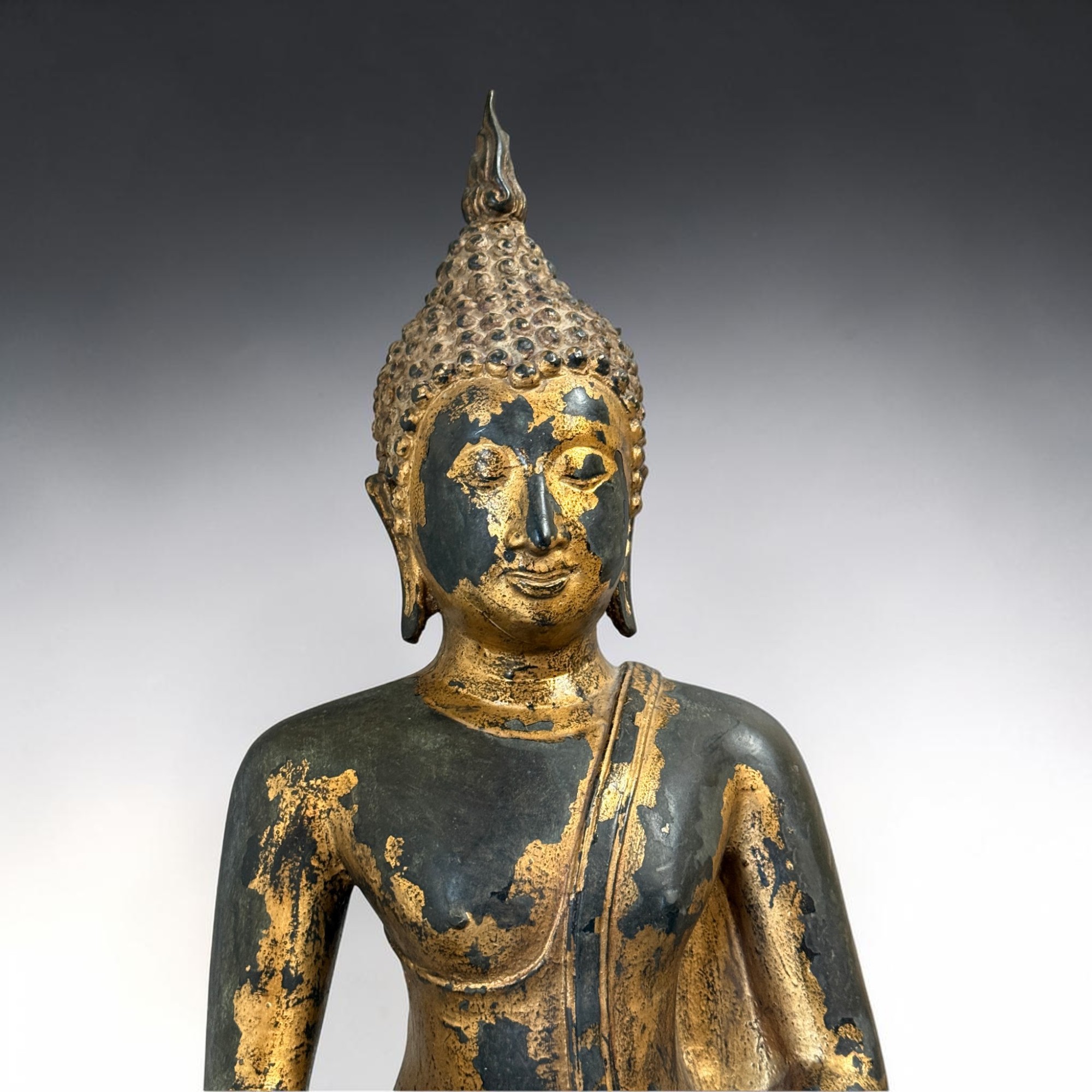 Bronze Buddha Thailand 59cm Sukhothai Stil massiv 18,5kg Vergoldet Sammlerstück