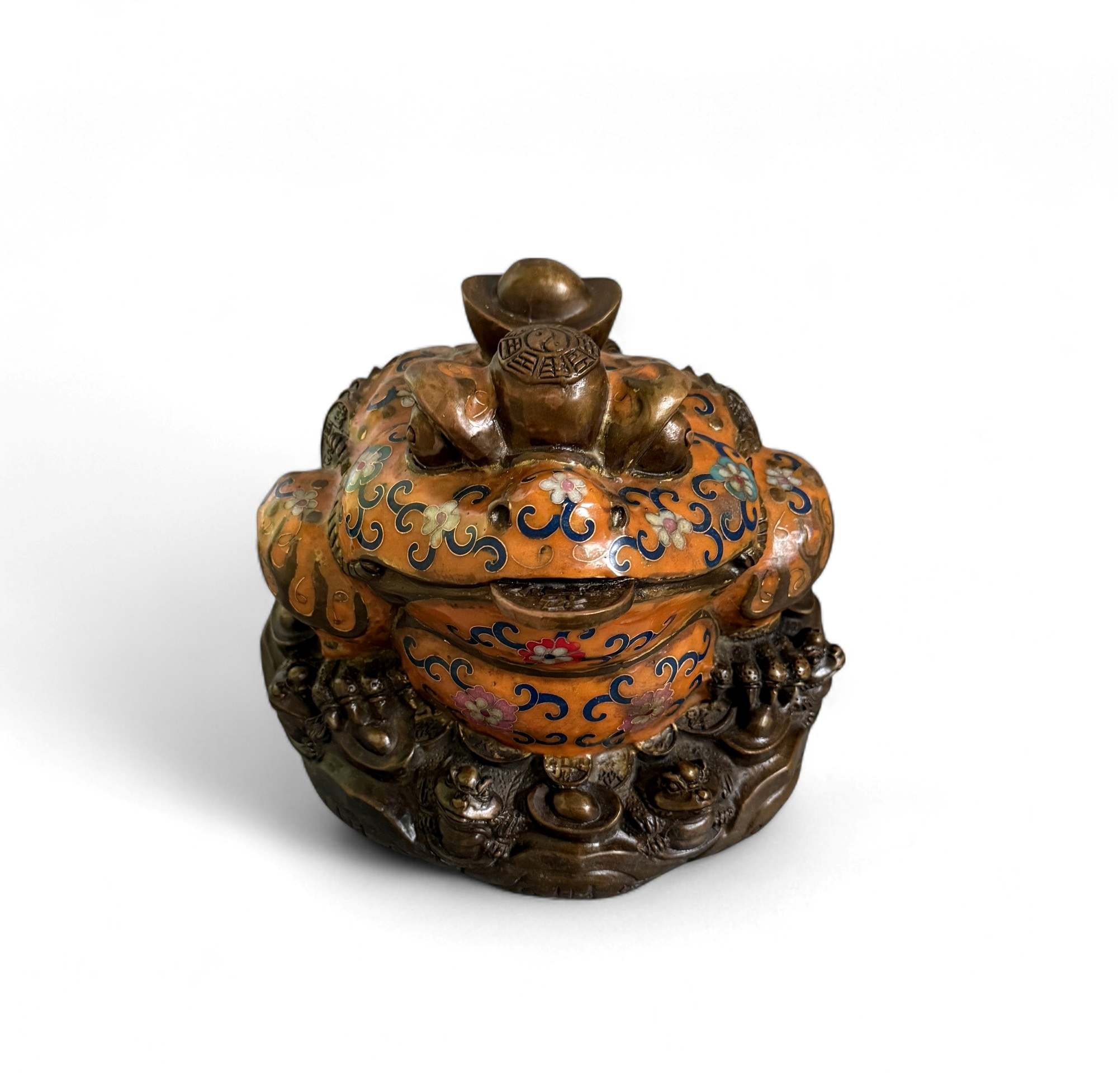 Geldfrosch Geldkröte Bronze Cloisonne chinesische Skulptur