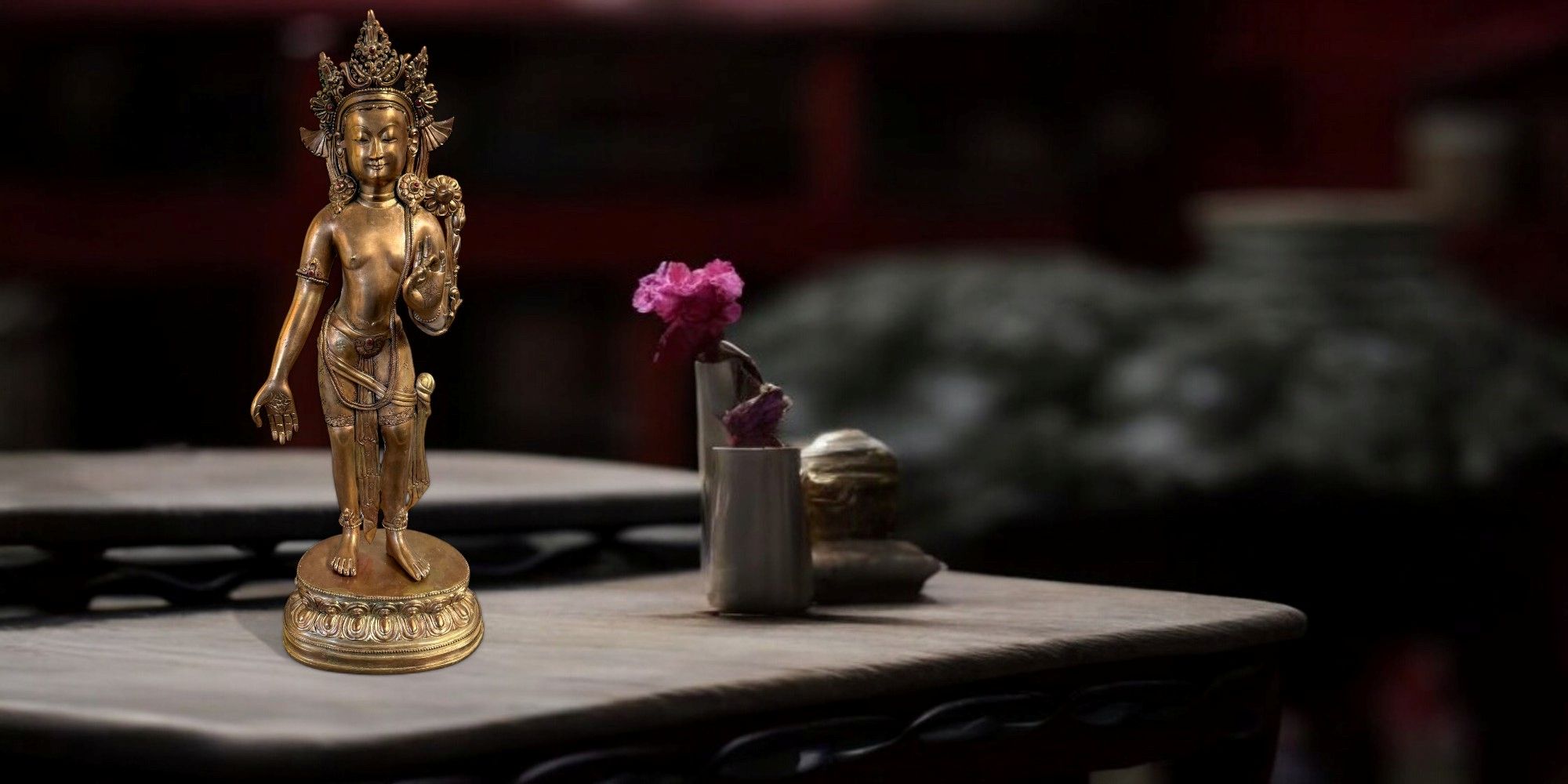 Padmapani Kupfer Bronze Statue Nepal Skulptur 53 cm groß