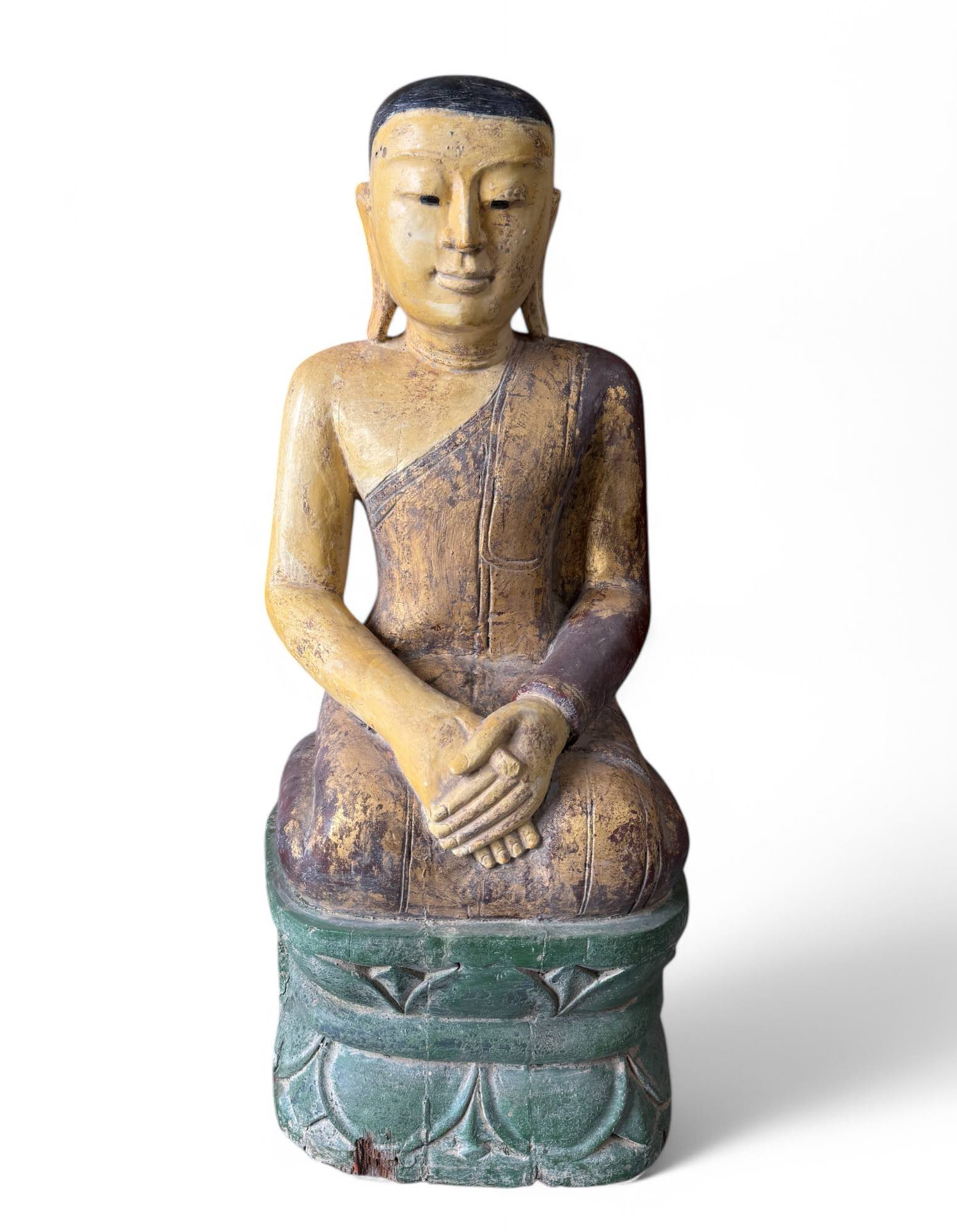 Sariputta-Mönch-Skulptur aus Holz, Burma 90 cm groß Sariputta-Mönch-Skulptur aus Holz, Burma 90 cm groß