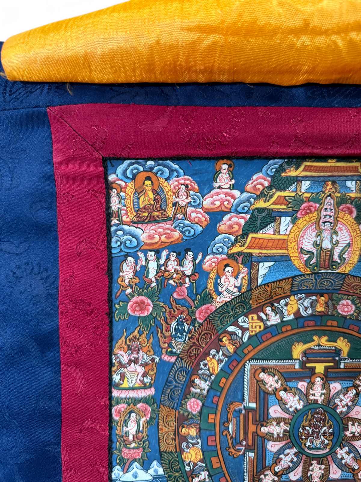 Handgemaltes Thangka Nepal – Buddhas & Mandala, ca. 30 J.