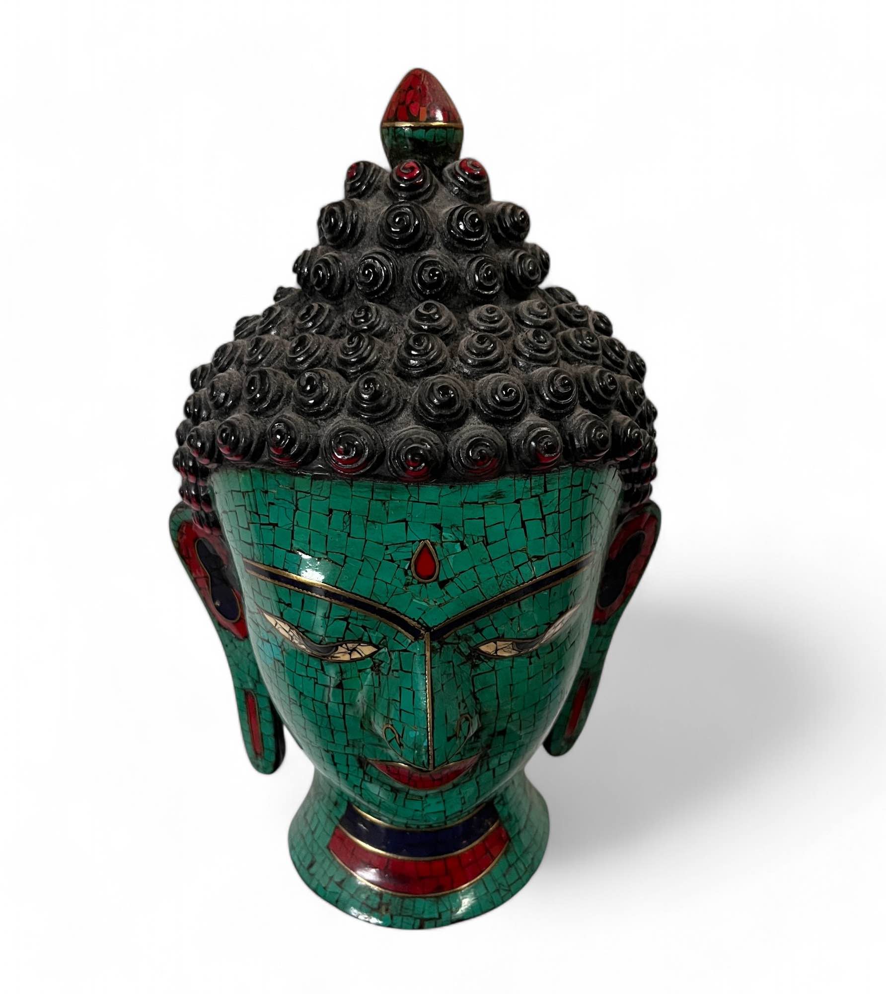 Buddha Kopf Relief Türkis/Resin Maske Nepal 27 cm Buddha Kopf Relief Türkis/Resin Maske Nepal 27 cm