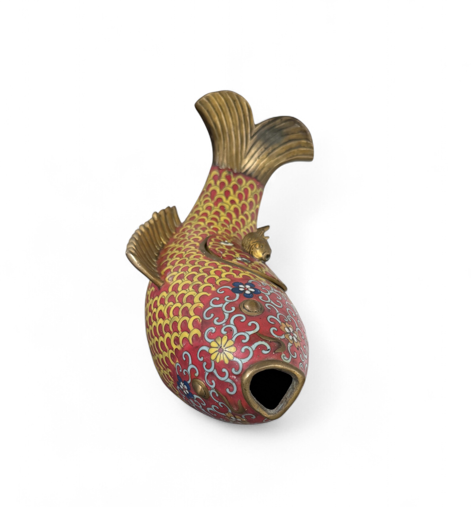 Koi Fisch Bronze Skulptur Cloisonné China mit Deckel – Räuchergefäß