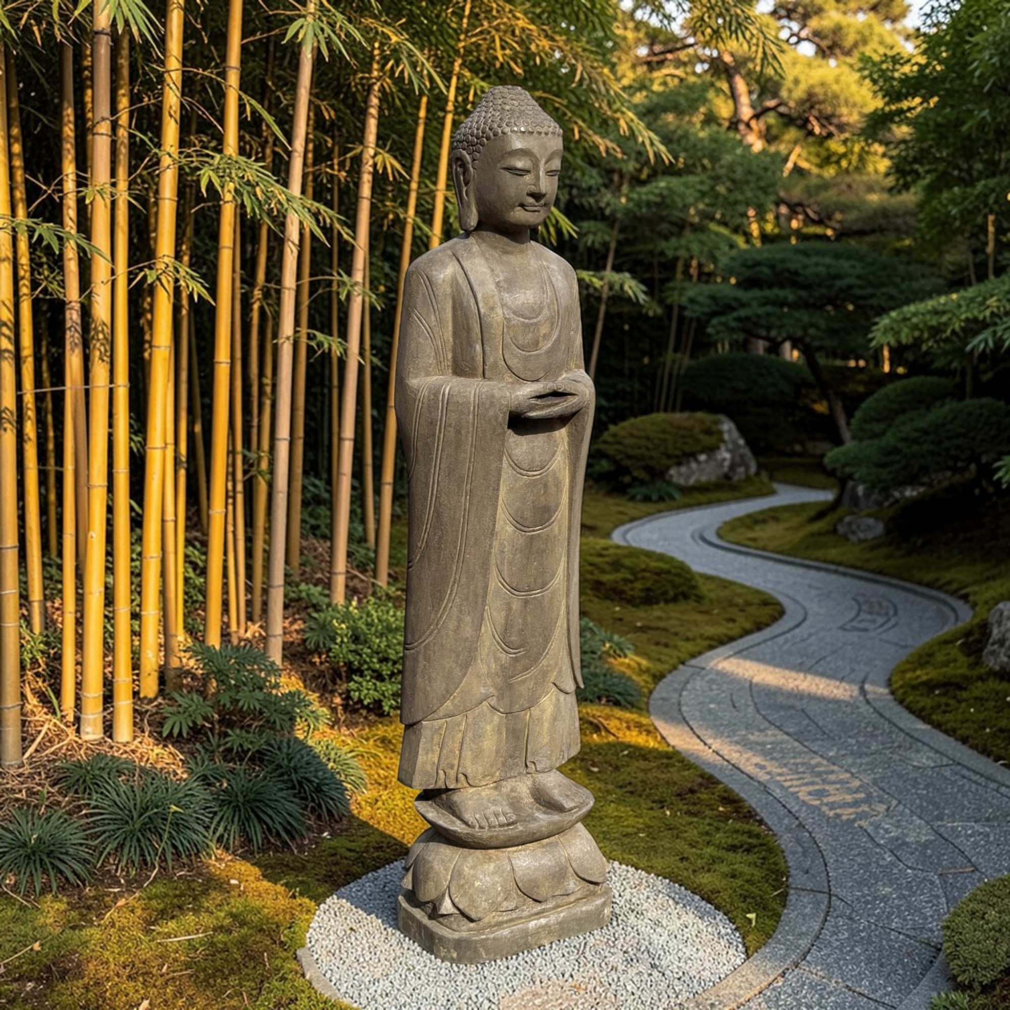 Garten Buddha Statue Naturstein Figur Meditations Geste