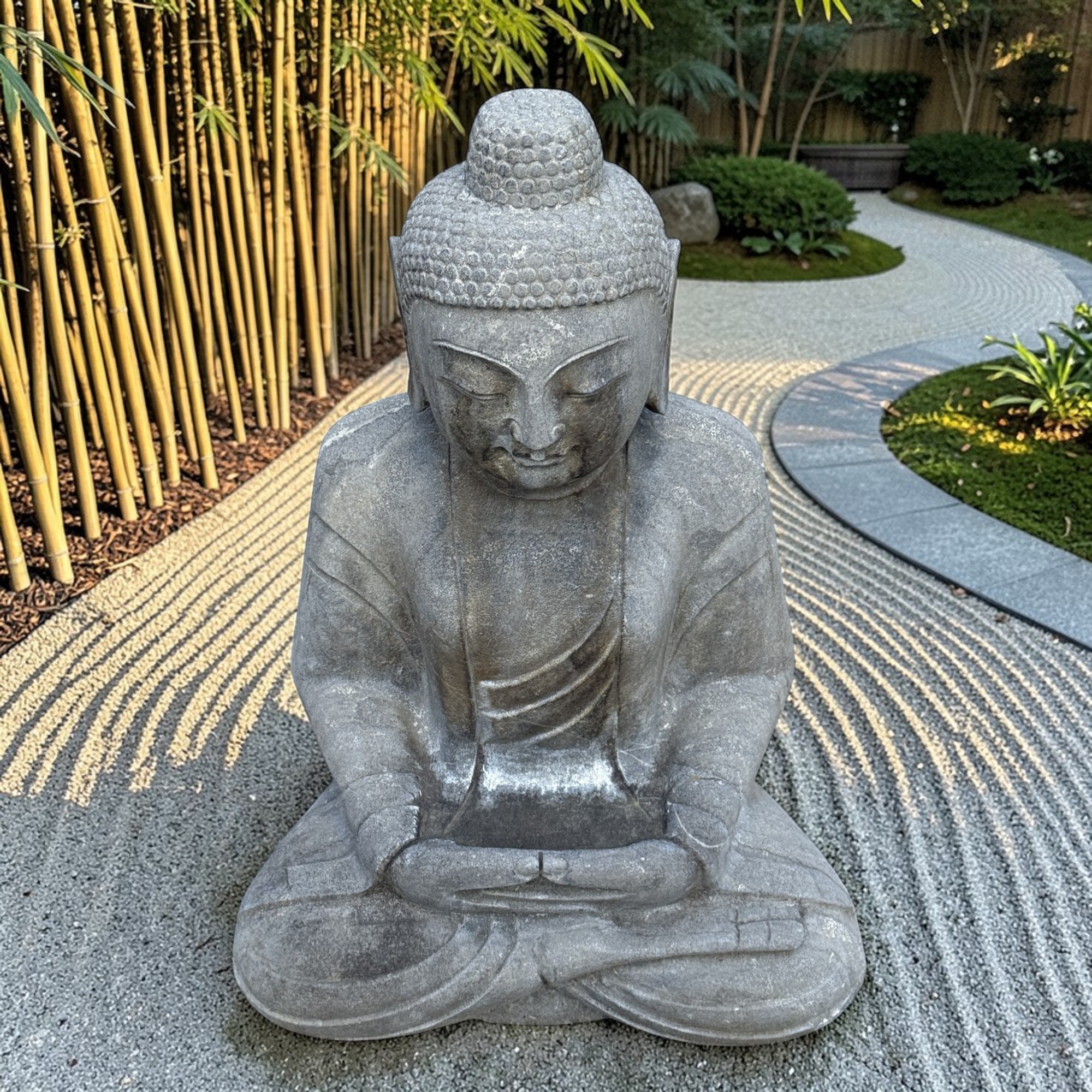 Garten Buddha Statue Naturstein Figur Meditations Geste