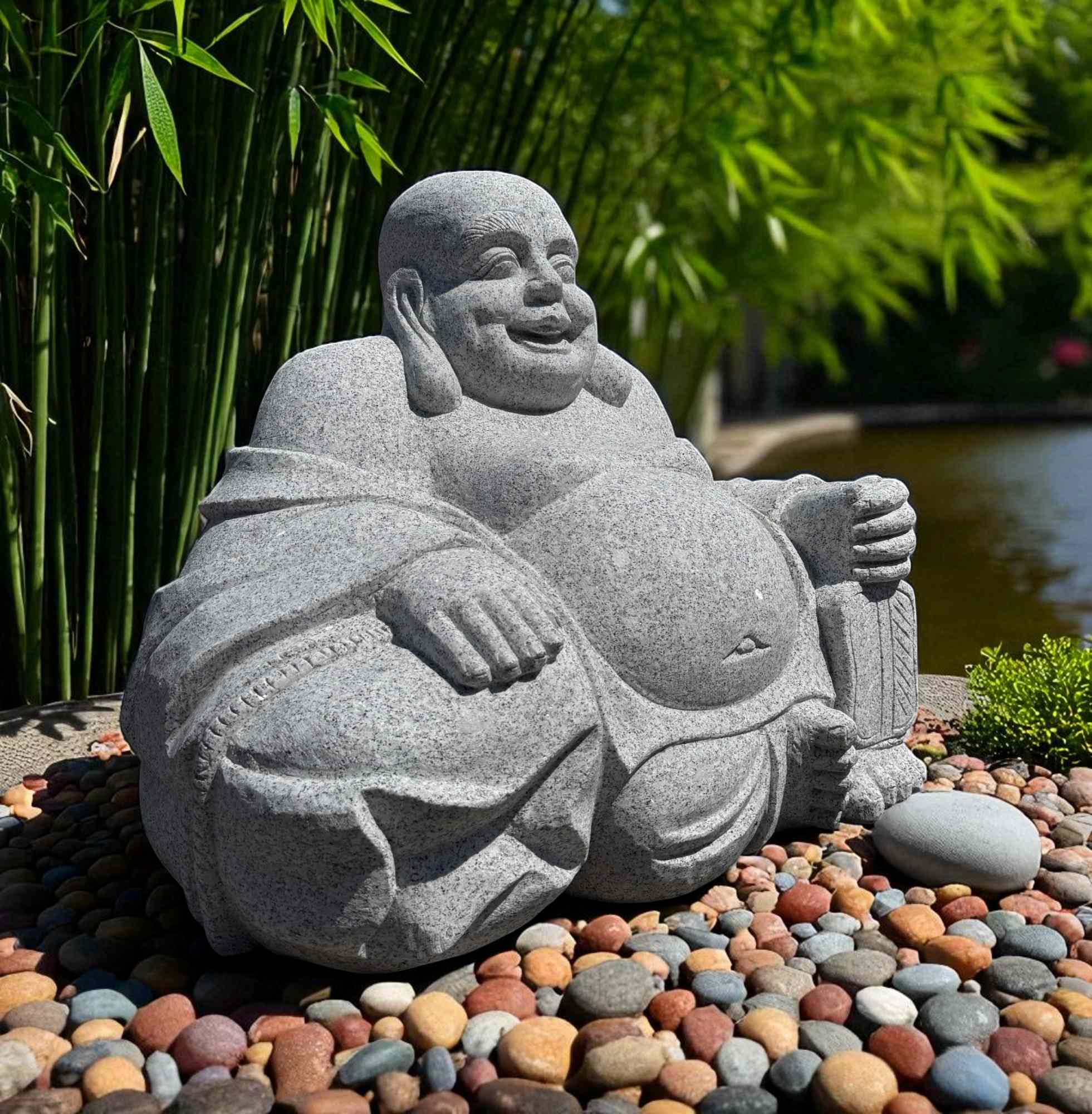 Happy Buddha Granit Stein Statue Garten Skulptur