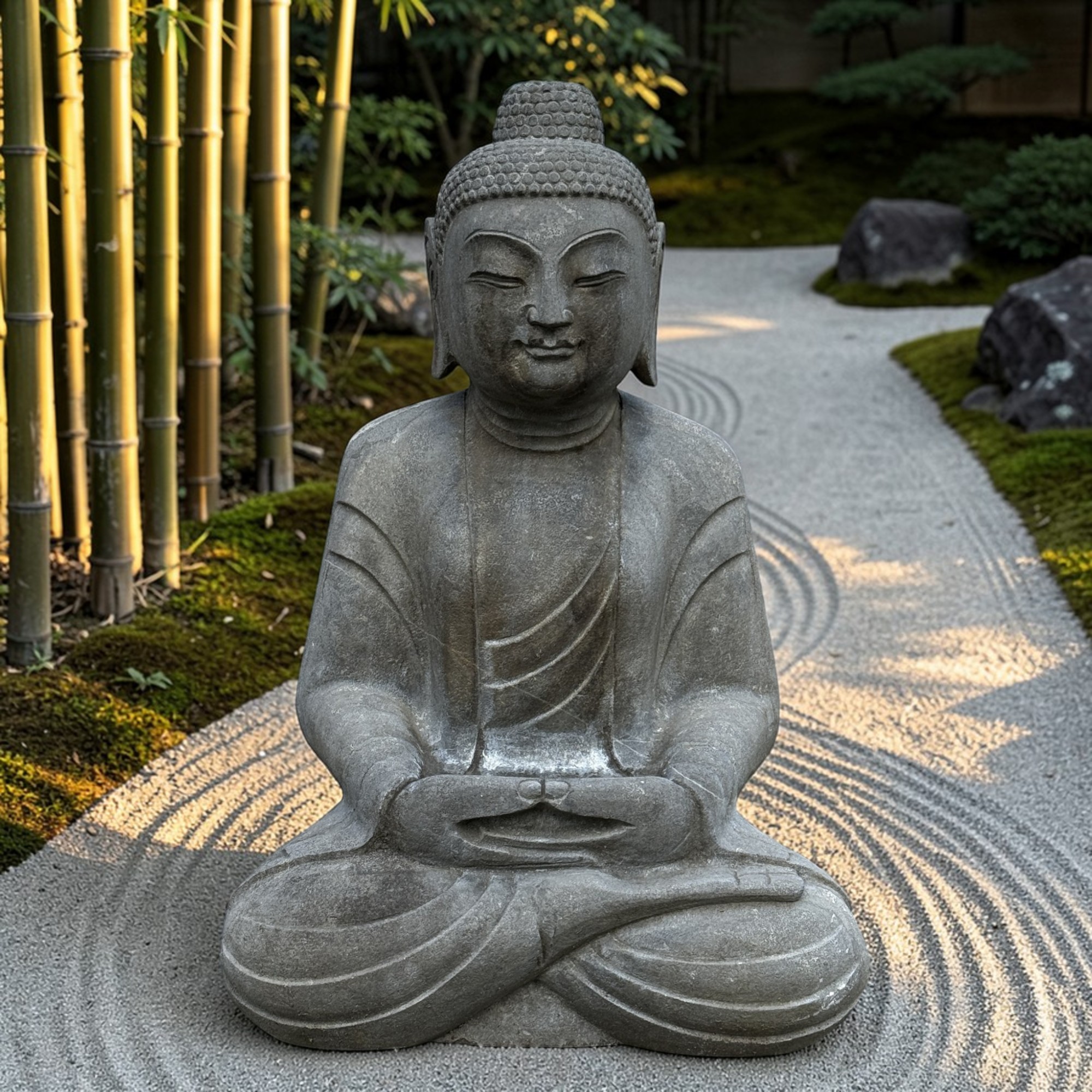 Garten Buddha Statue Naturstein Figur Meditations Geste