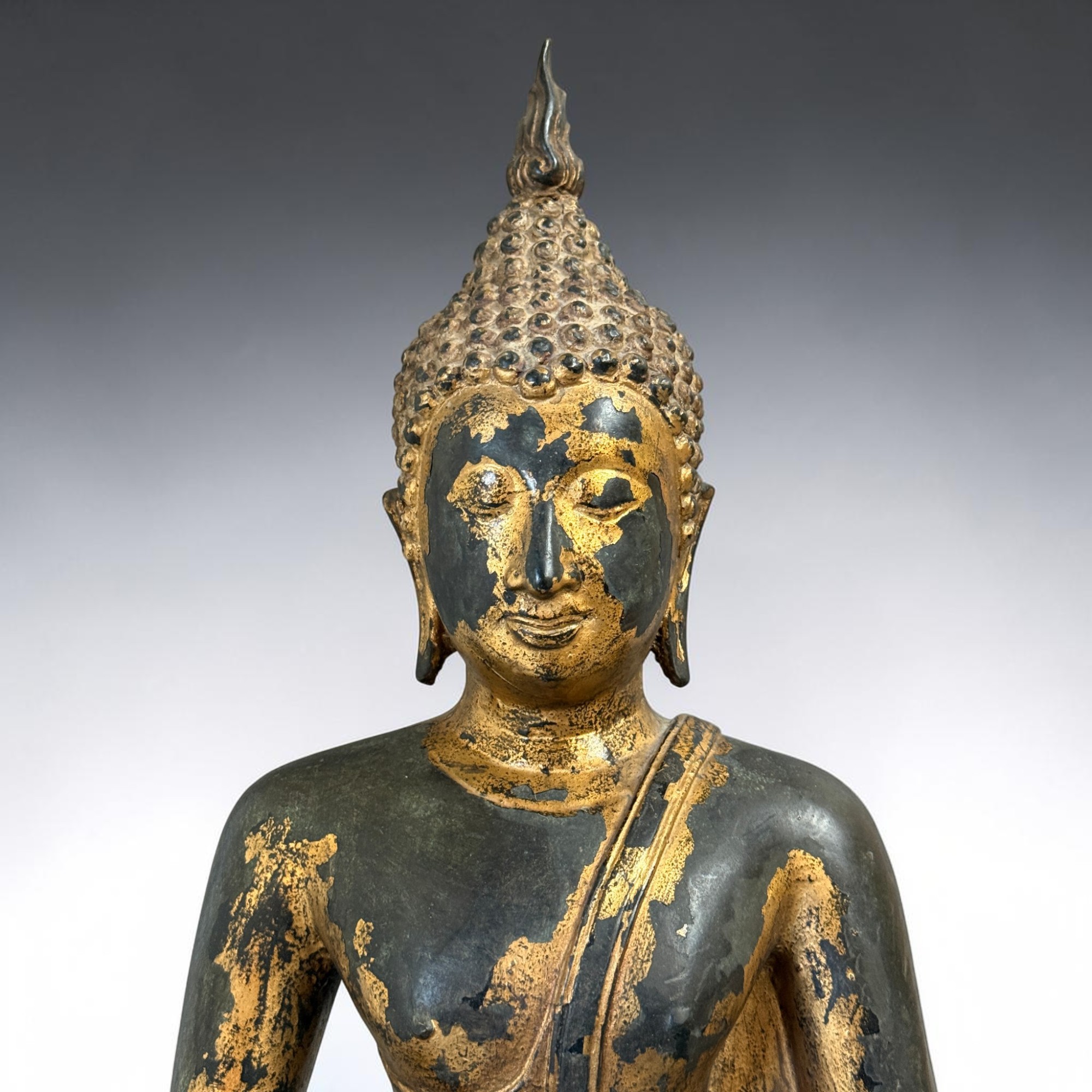 Bronze Buddha Thailand 59cm Sukhothai Stil massiv 18,5kg Vergoldet Sammlerstück