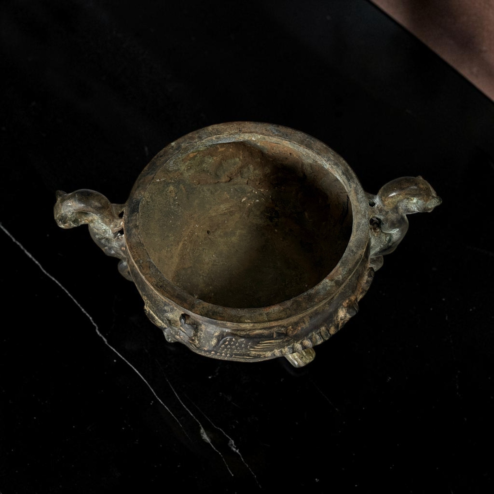 Altes chinesisches Räuchergefäß Bronze Eisen Drachen & Phönix