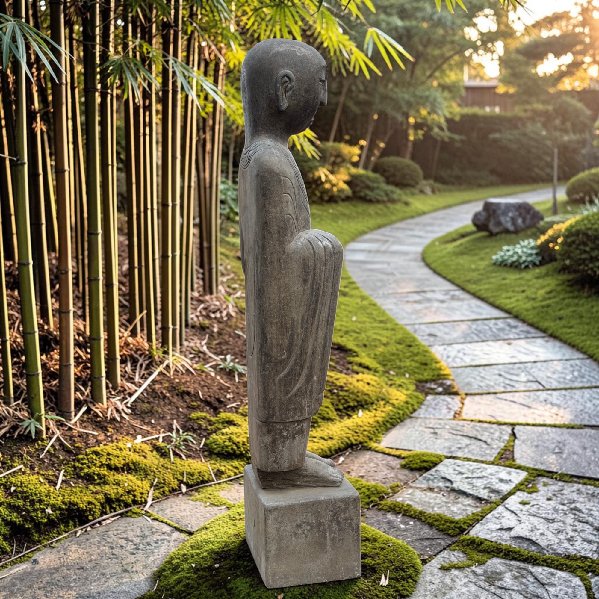 Zen Mönch Statue Naturstein 101cm | Meditierend | Tibet-Sichuan | Gartenstatue