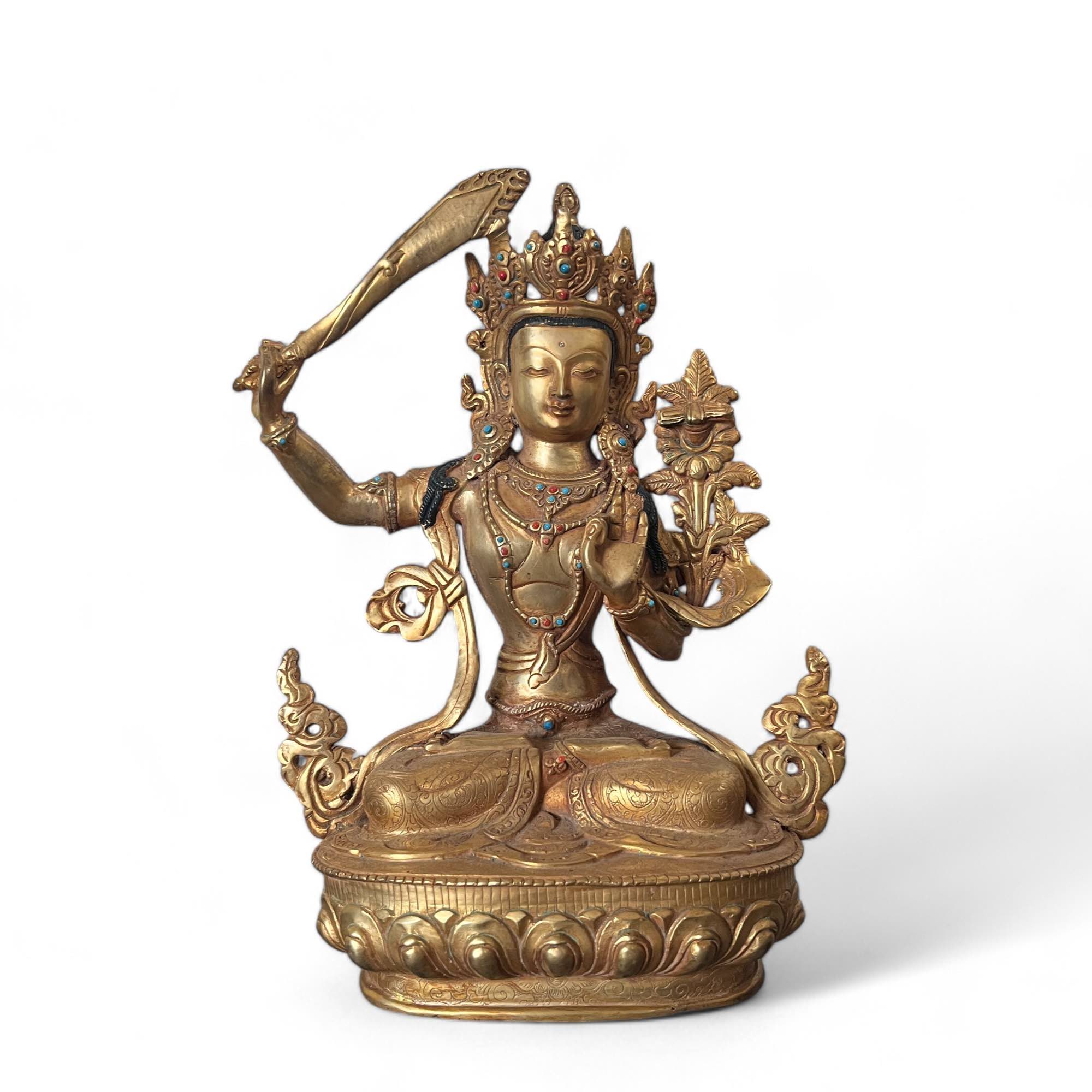 Manjushri Bronze Figur vergoldet Nepal - 31,5cm Manjushri Bronze Figur vergoldet Nepal - 31,5cm