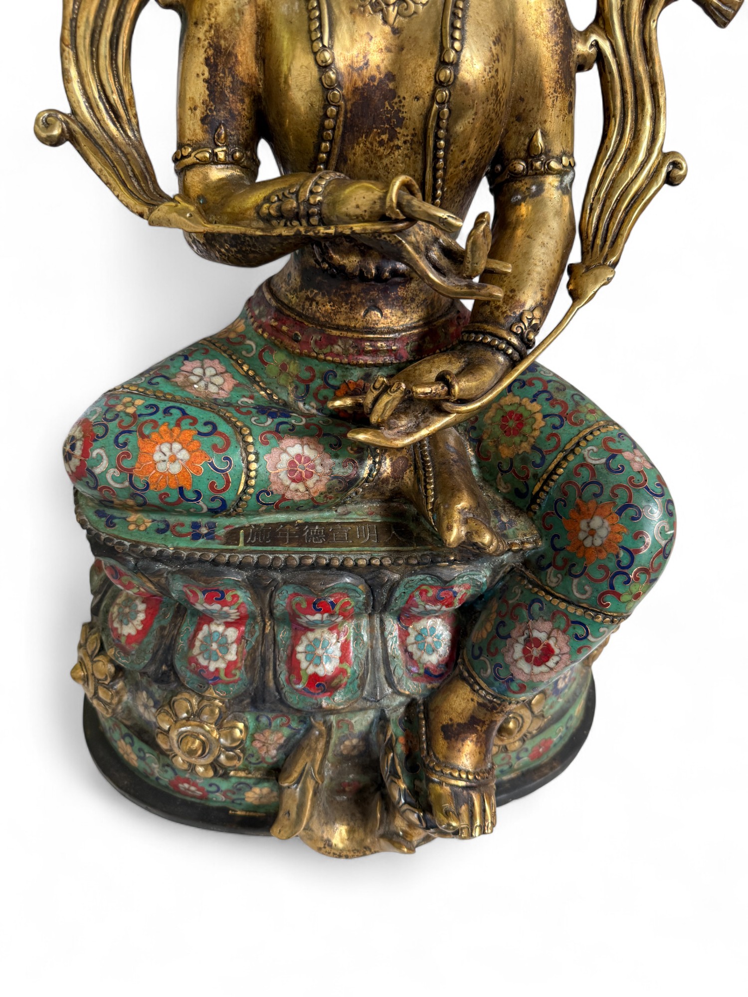 Grüne Tara Statue – Bronze Cloisonné – Tibet/China, ca. 50–70 Jahre