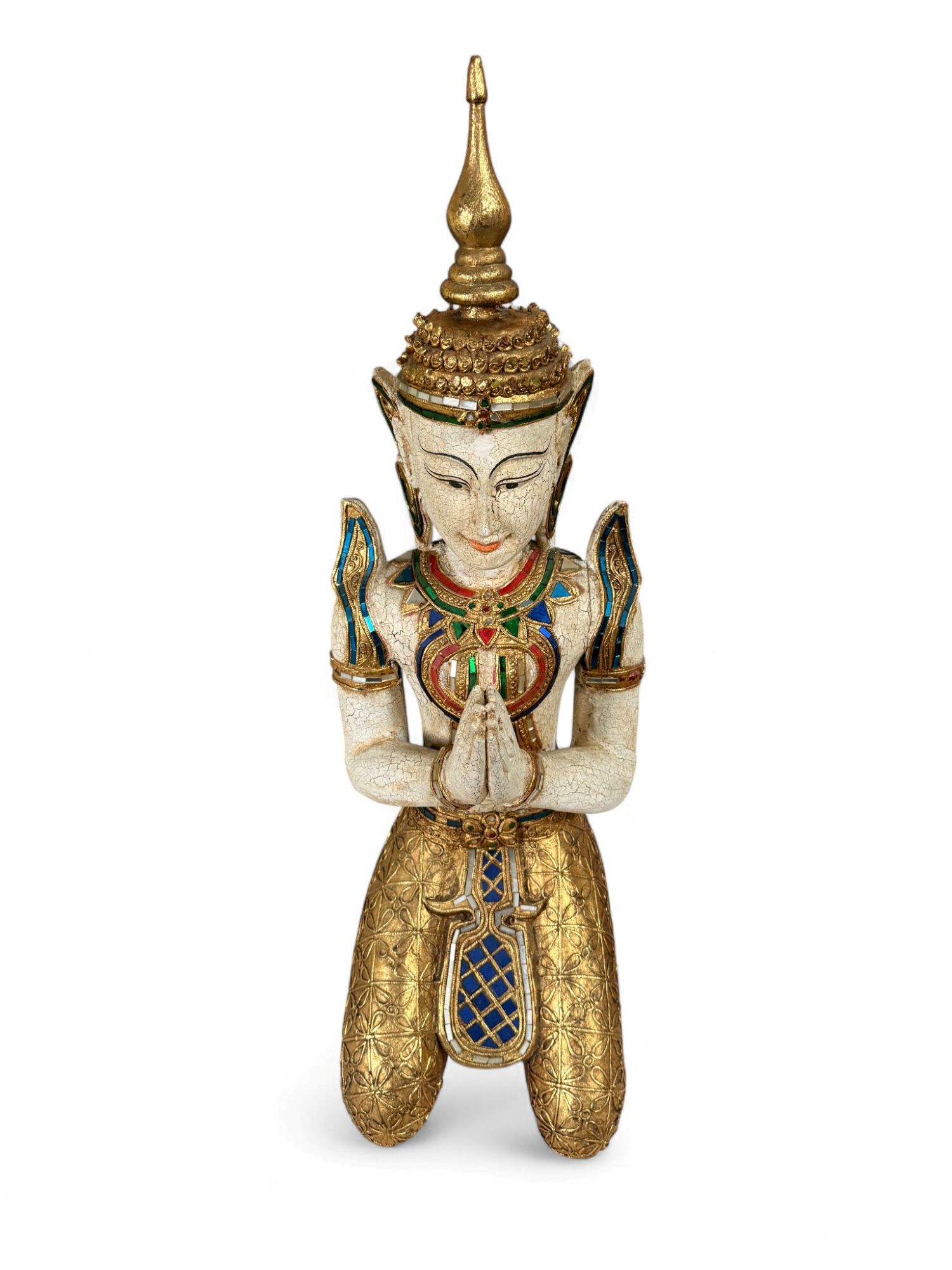 Thailändischer Tempelwächter mit Blattgold - 77 cm