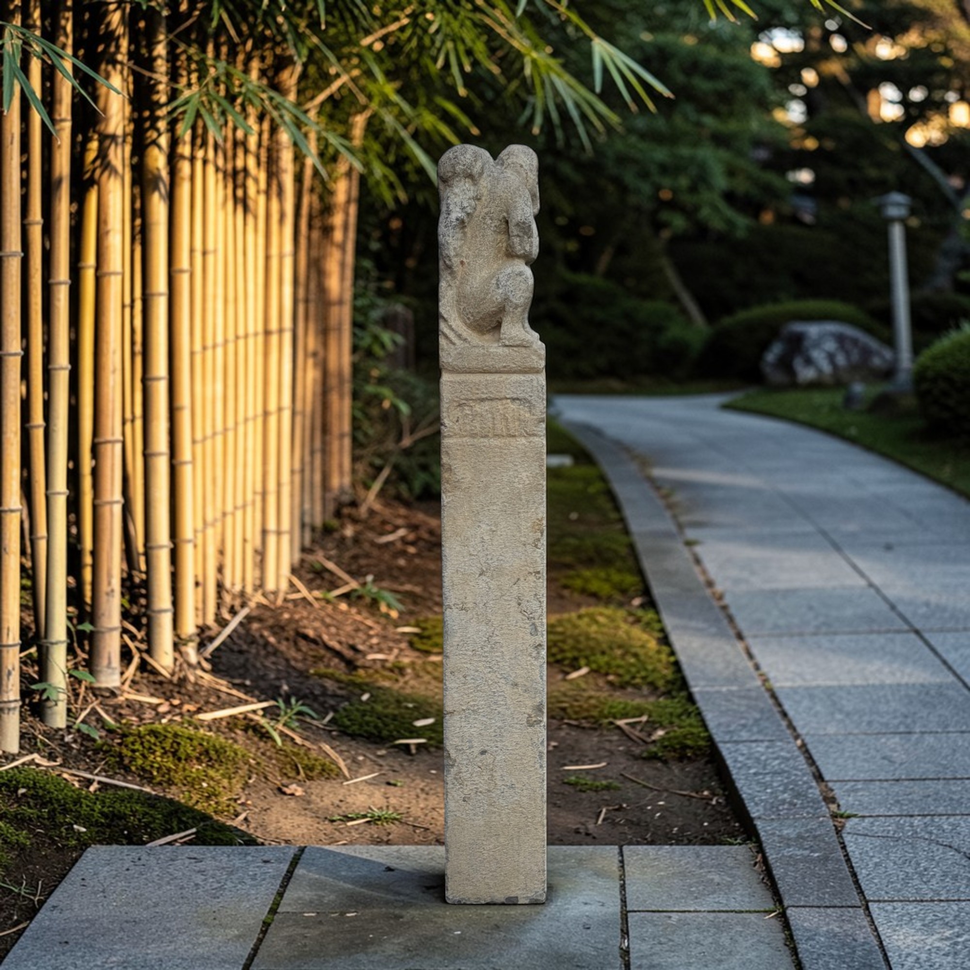 Chinesische Affen Stele aus Naturstein - 150 cm groß