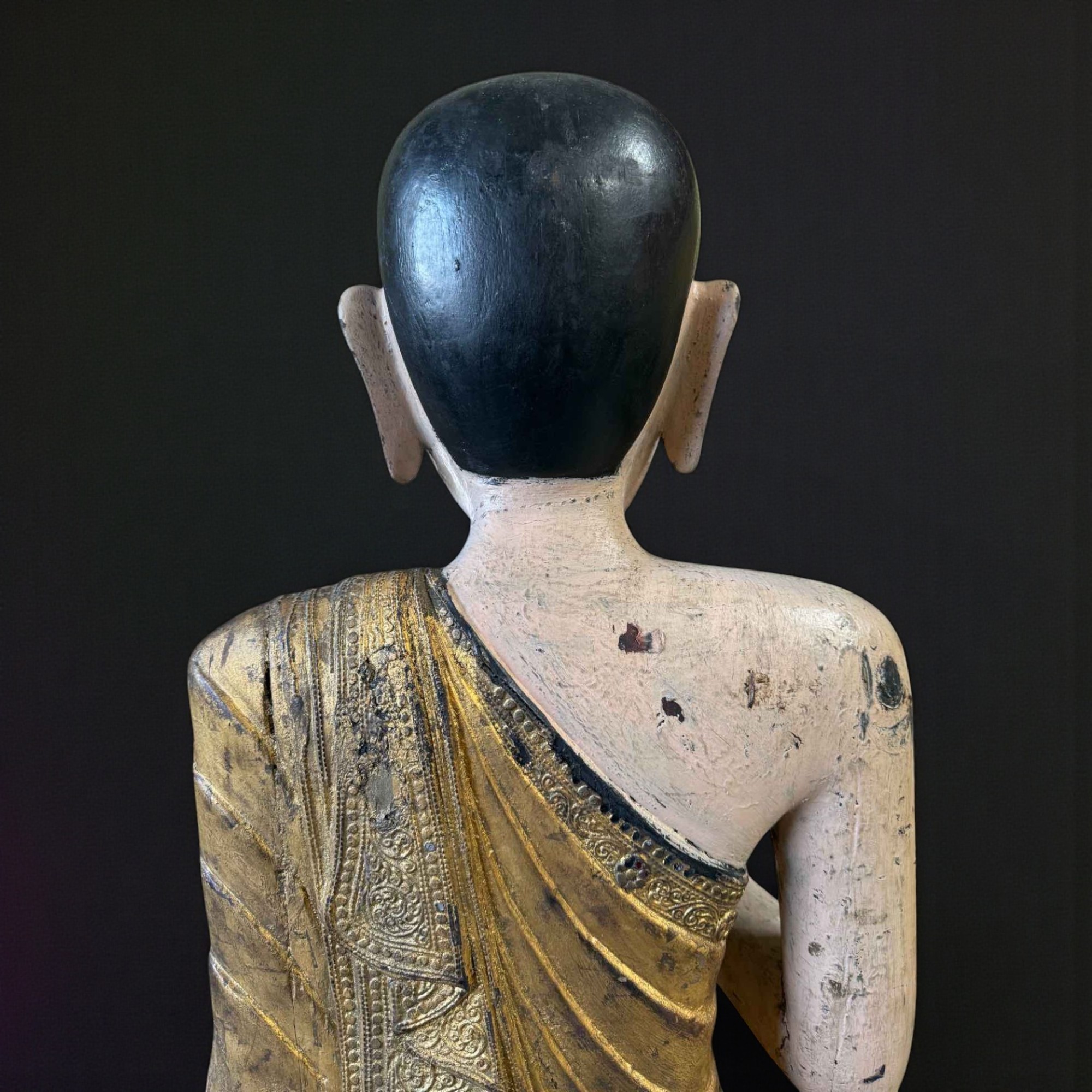 Burma Mönch Statue Teak Holz Skulptur meditierende Pose