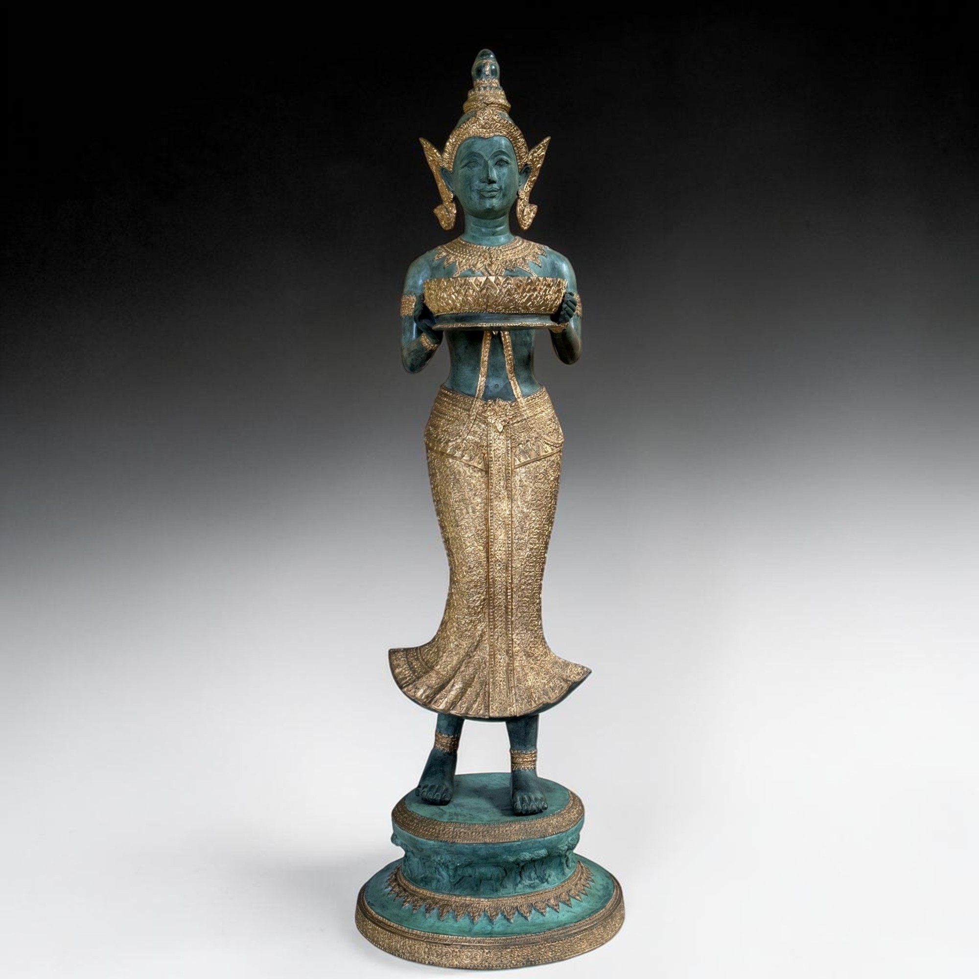 Thailändischer Tempeldiener Statue aus Bronze - 115 cm groß