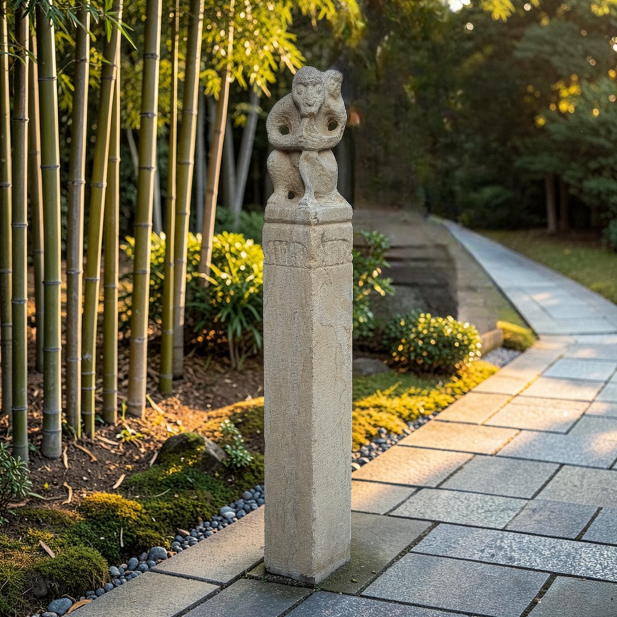 Chinesische Affen Stele aus Naturstein - 150 cm groß