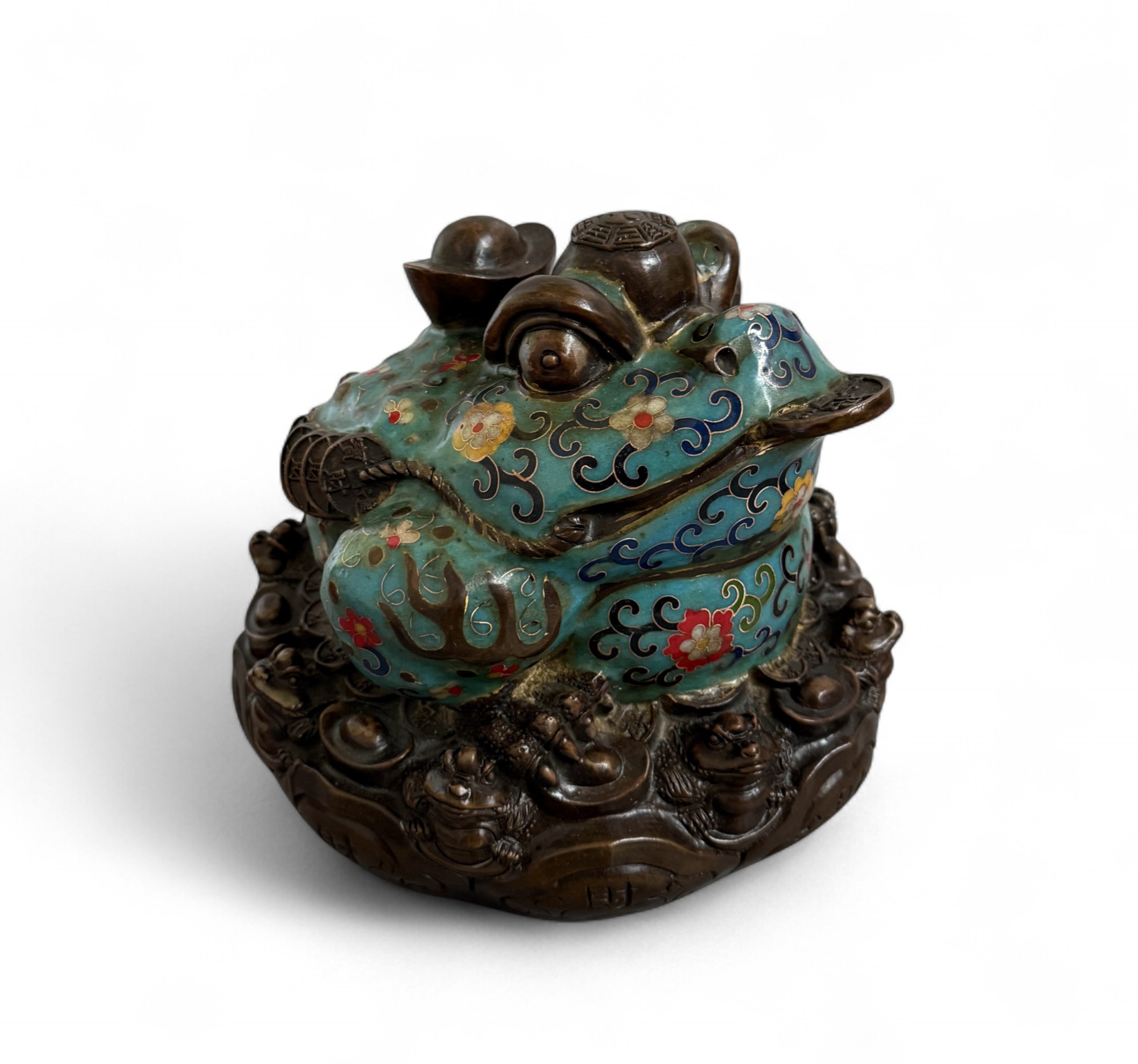 Geldfrosch Geldkröte Bronze Cloisonne chinesische Skulptur