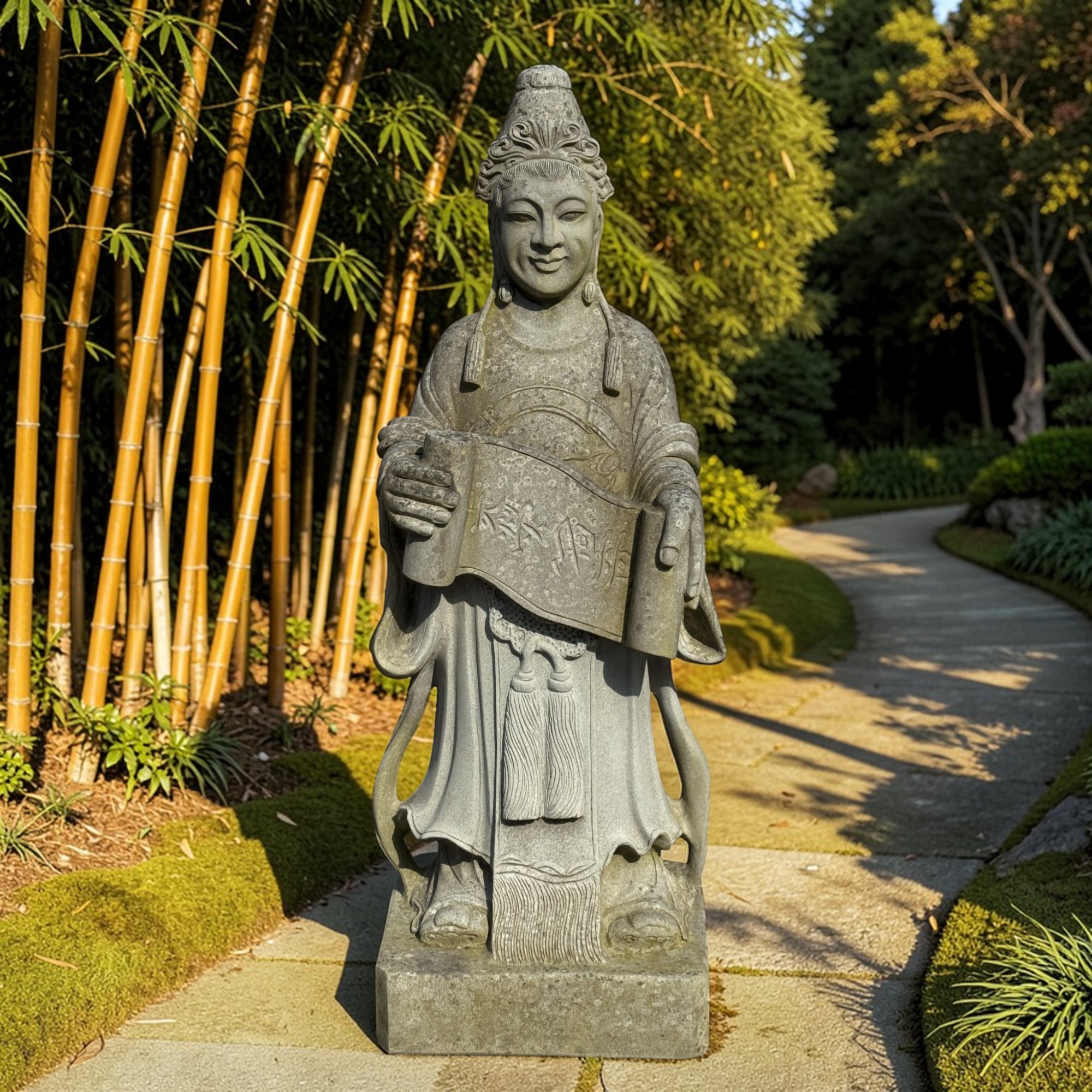 Naturstein Gelehrtenstatue aus China – 101 cm – Symbol für Bildung & Weisheit – 50 Jahre alt