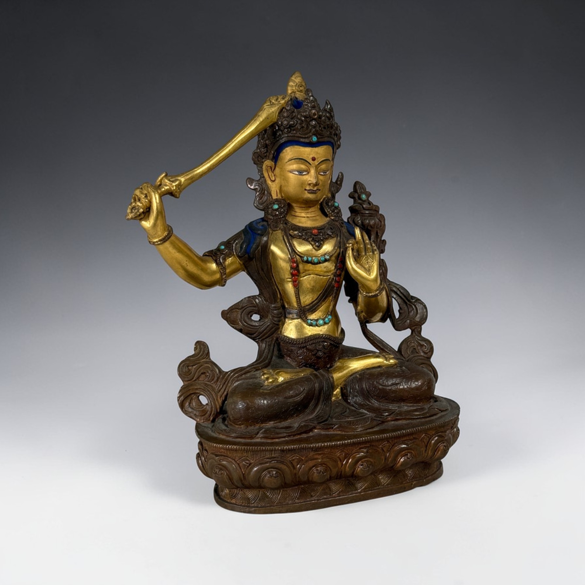 Manjushri Buddha Figur aus Bronze - vergoldet