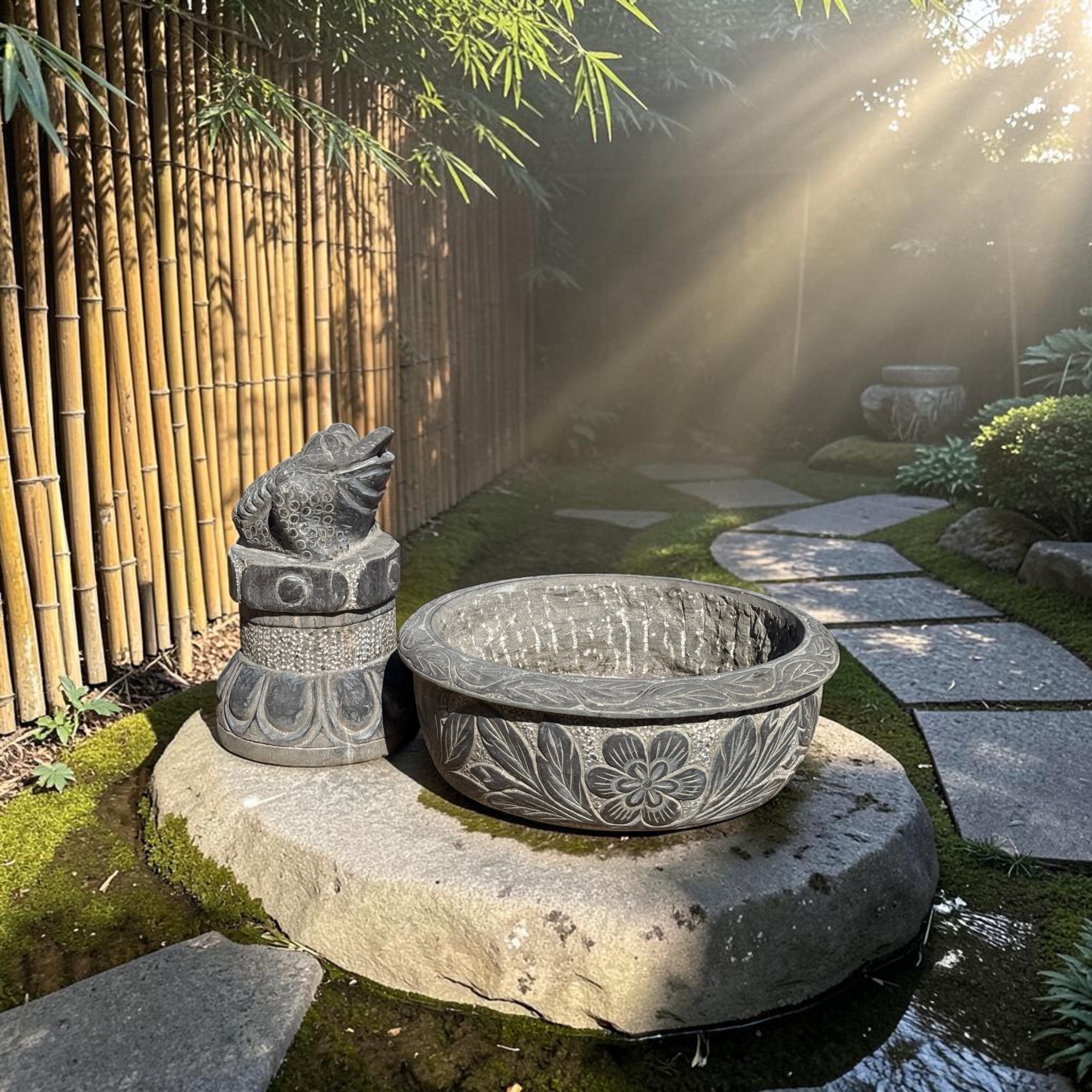 Frosch Brunnen aus Naturstein – Feng Shui Wasserspeier