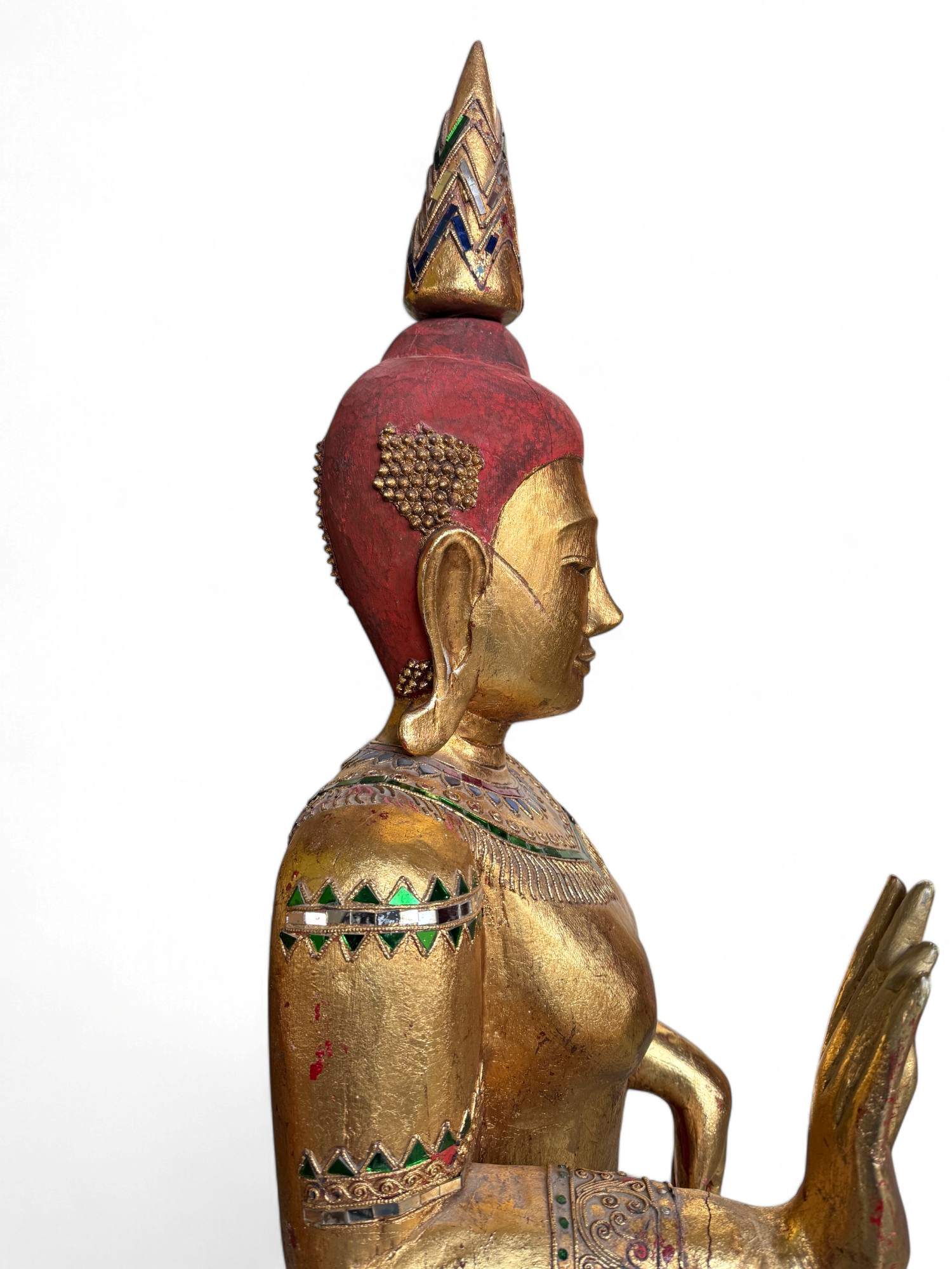 Alte Buddha Statue Thailand Holz Figur blattvergoldet 182 cm