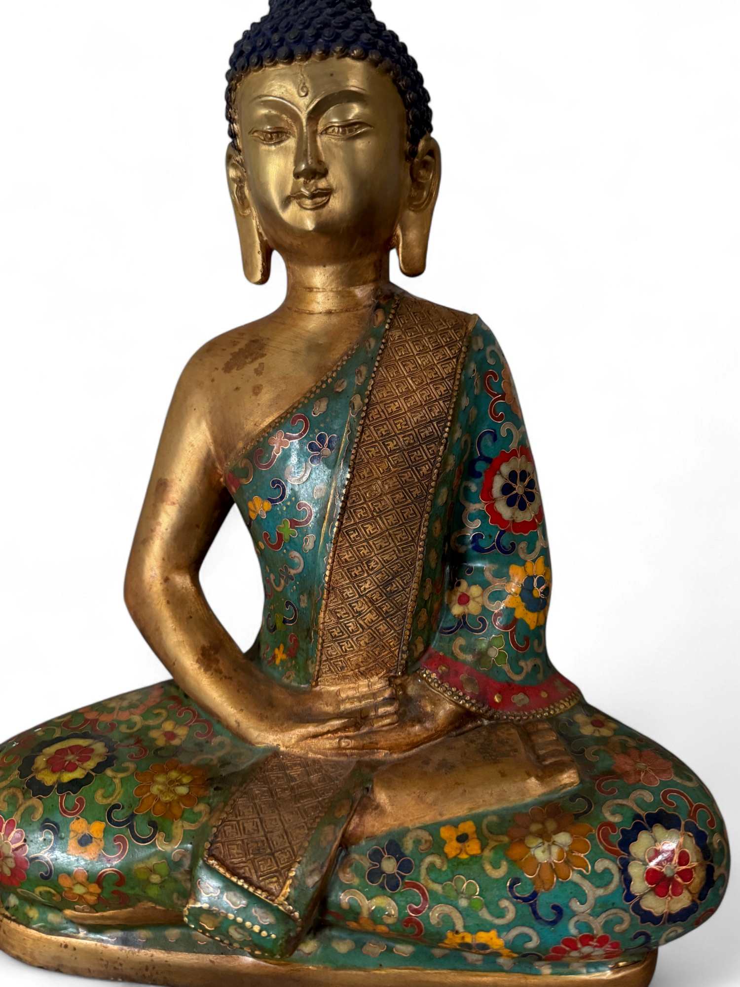 Buddha Figur Bronze China Cloisonne Skulptur 39 cm groß